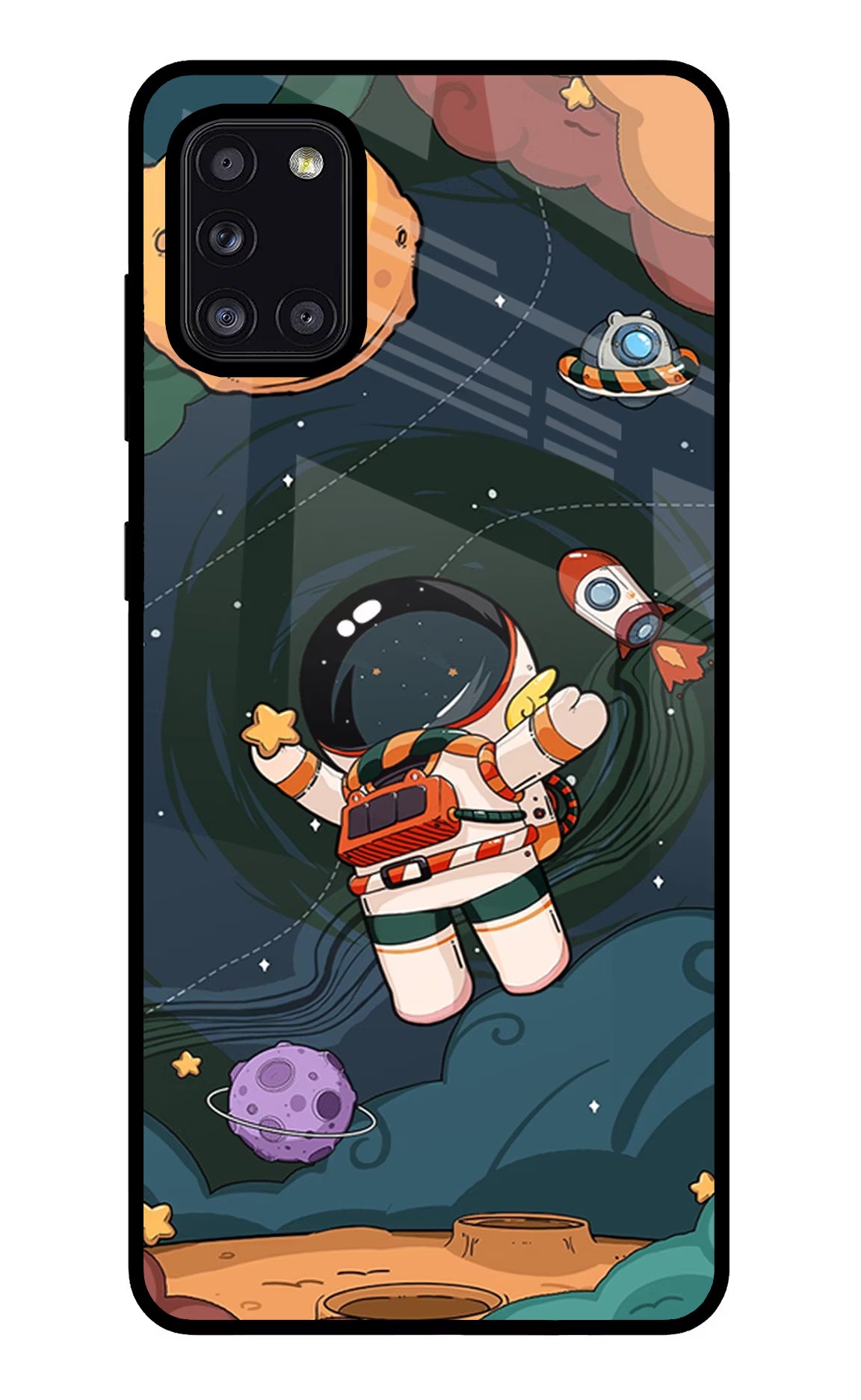 Cartoon Astronaut Samsung A31 Back Cover - Cartoon Astronaut Samsung A31 Glass Case Back Cover by Casekaro Cartoon Astronaut Samsung A31 Glass Case Back Cover by Casekaro