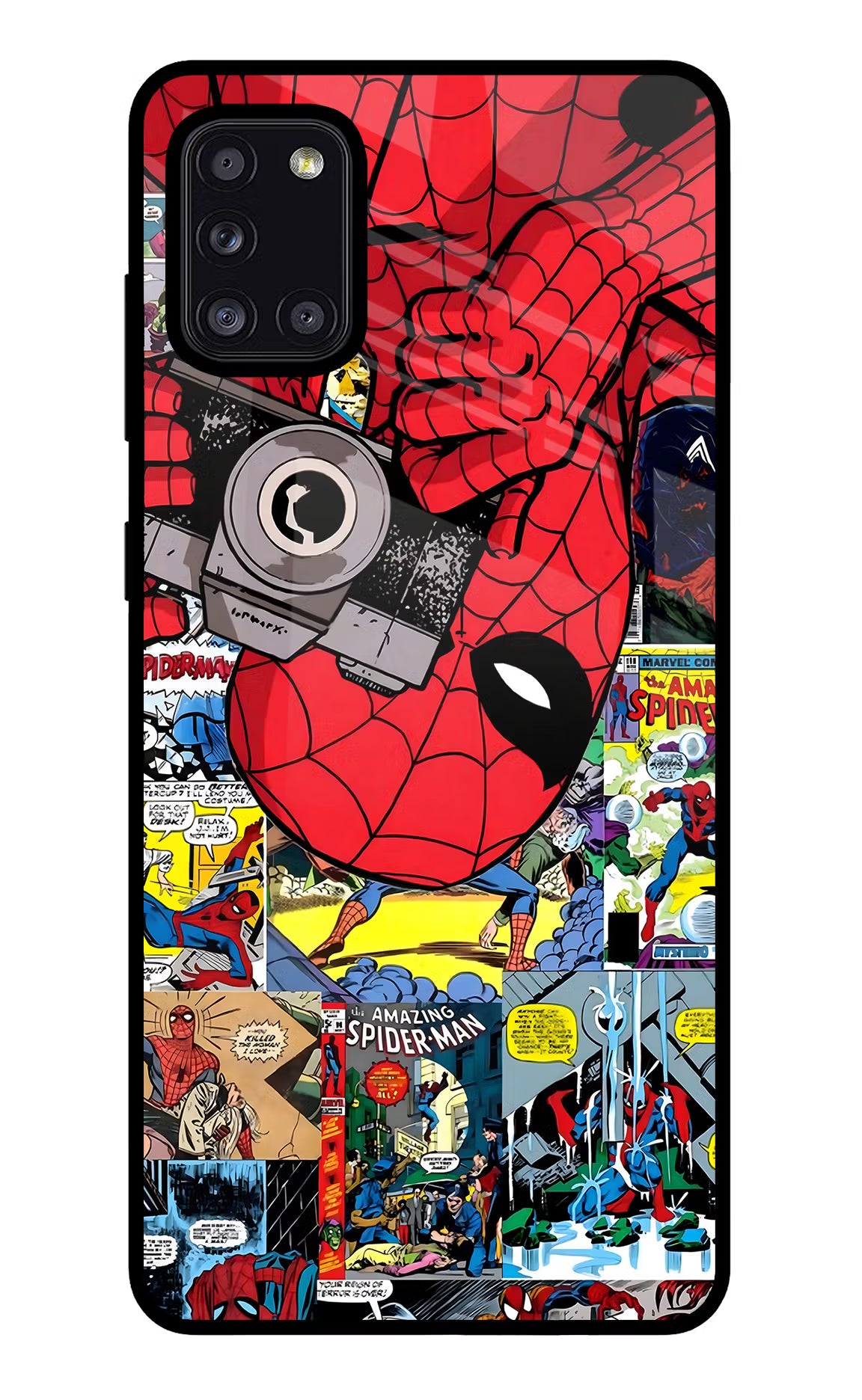Spider Man Samsung A31 Back Cover - Spider Man Samsung A31 Glass Case Back Cover by Casekaro Spider Man Samsung A31 Glass Case Back Cover by Casekaro