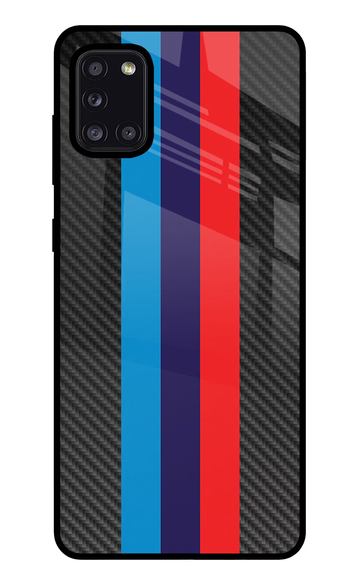 BMW Stripes Pattern Samsung A31 Back Cover - BMW Stripes Pattern Samsung A31 Glass Case Back Cover by Casekaro BMW Stripes Pattern Samsung A31 Glass Case Back Cover by Casekaro