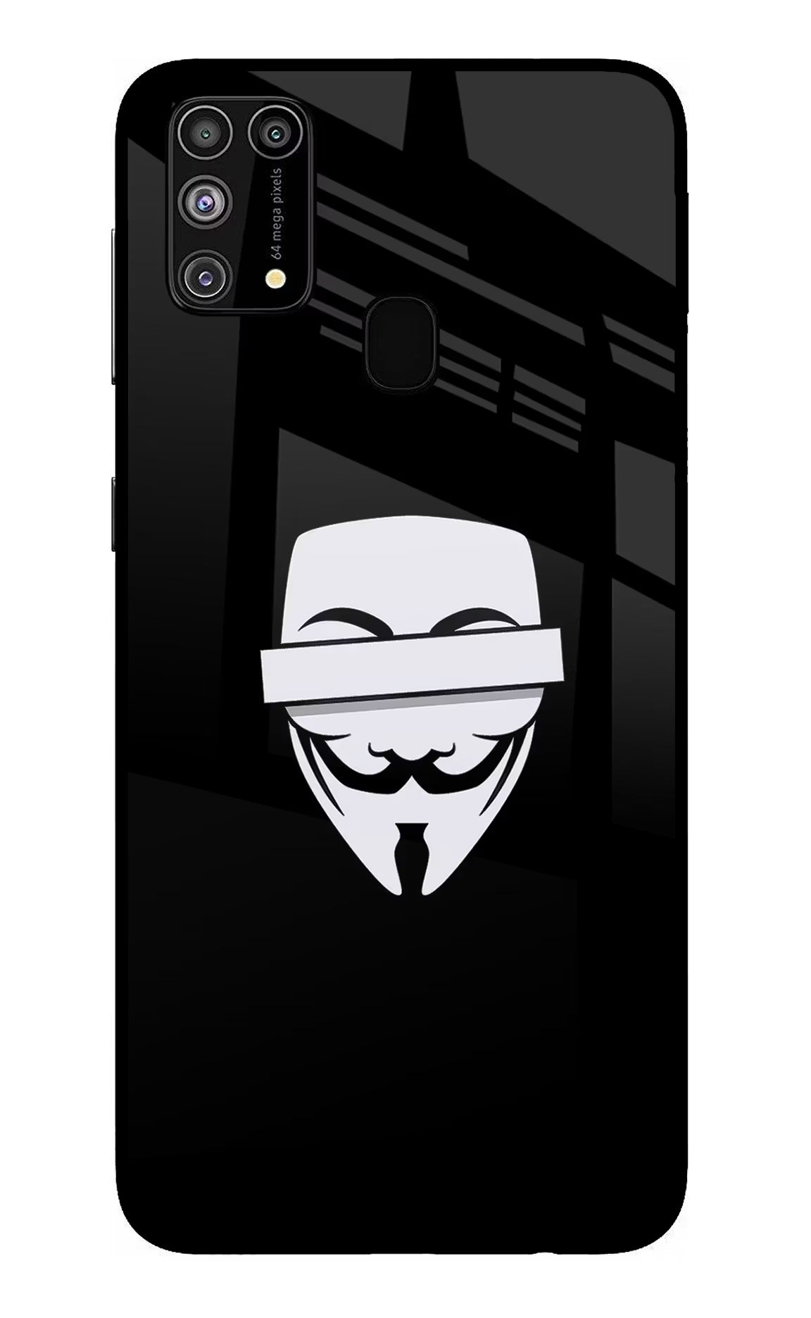 Anonymous Face Samsung M31/F41 Back Cover - Anonymous Face Samsung M31/F41 Glass Case Back Cover by Casekaro Anonymous Face Samsung M31/F41 Glass Case Back Cover by Casekaro