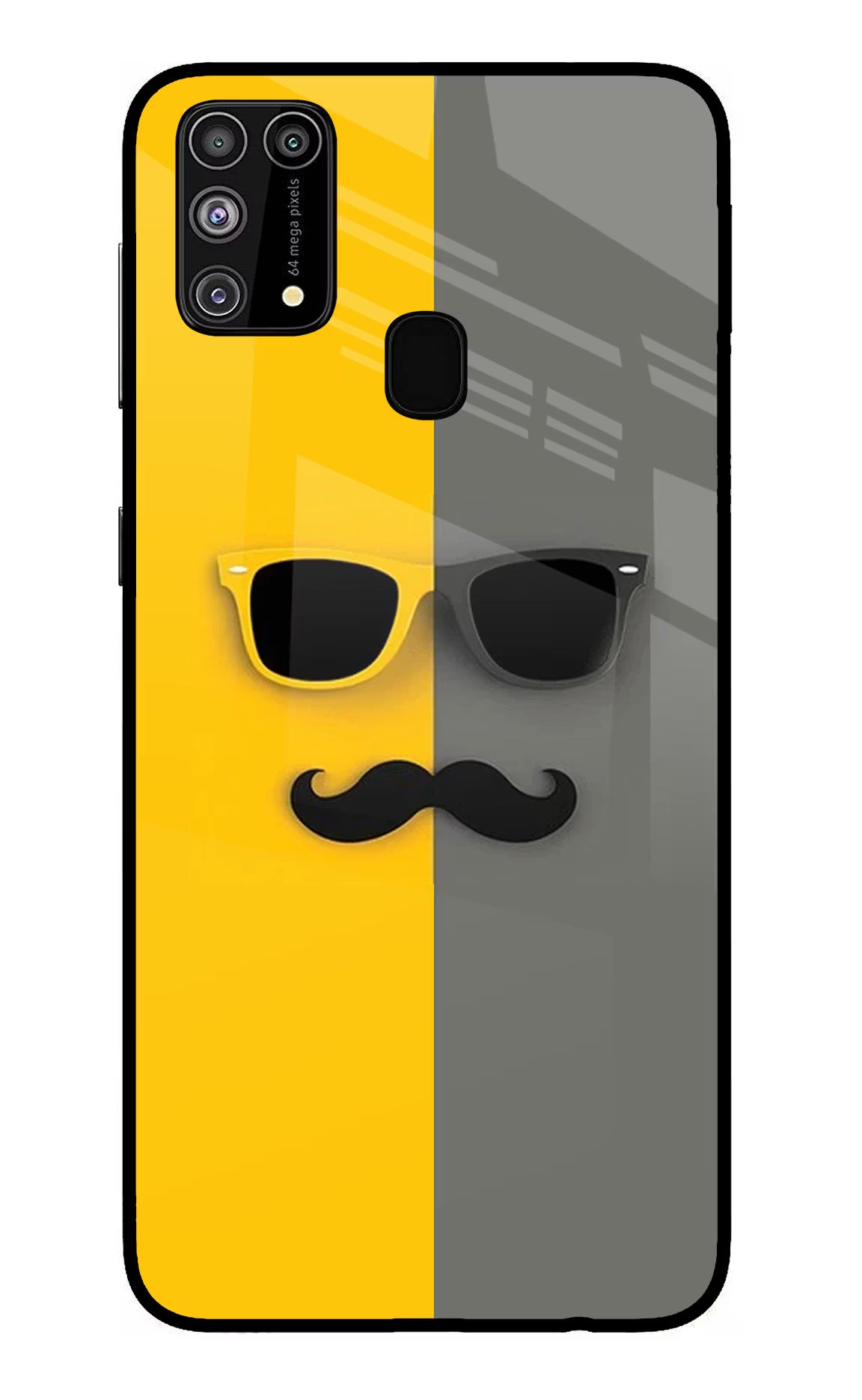 Sunglasses with Mustache Samsung M31/F41 Back Cover - Sunglasses with Mustache Samsung M31/F41 Glass Case Back Cover by Casekaro Sunglasses with Mustache Samsung M31/F41 Glass Case Back Cover by Casekaro