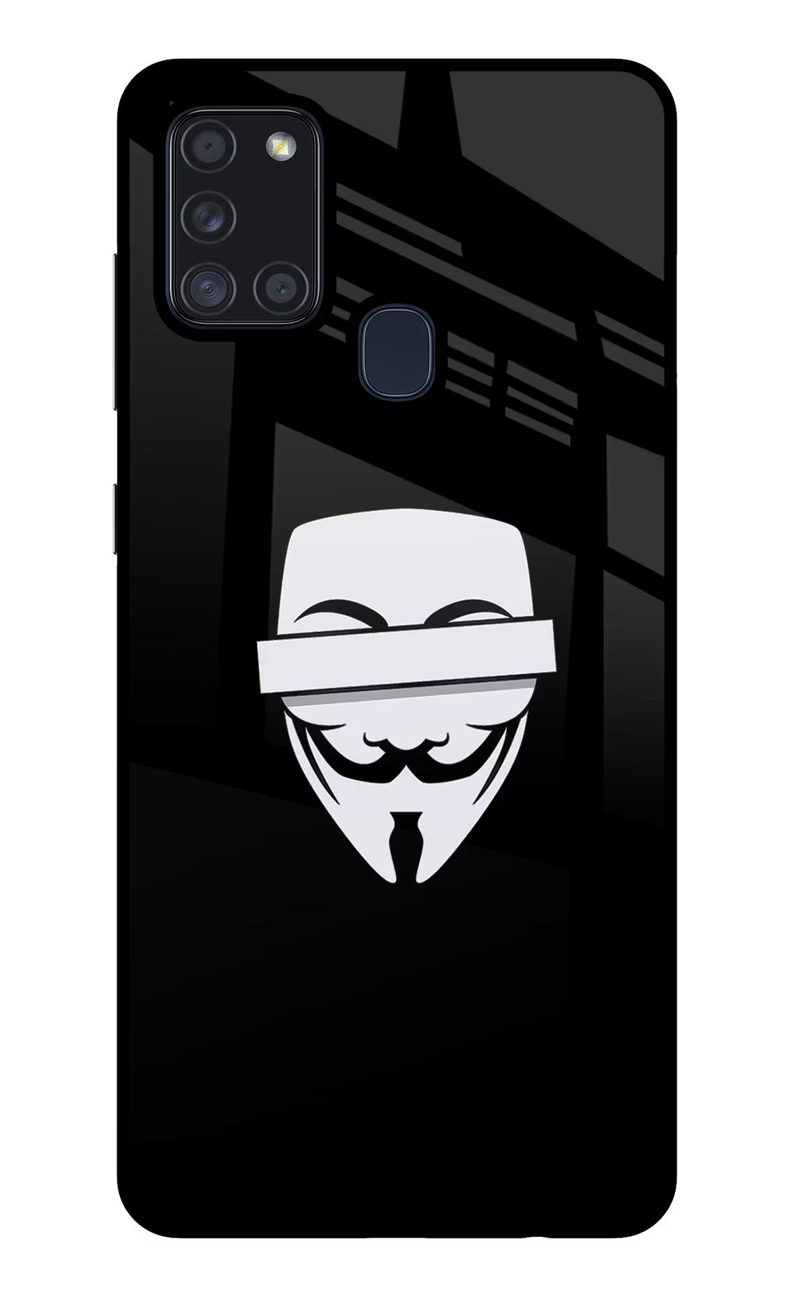 Anonymous Face Samsung A21s Back Cover - Anonymous Face Samsung A21s Glass Case Back Cover by Casekaro Anonymous Face Samsung A21s Glass Case Back Cover by Casekaro