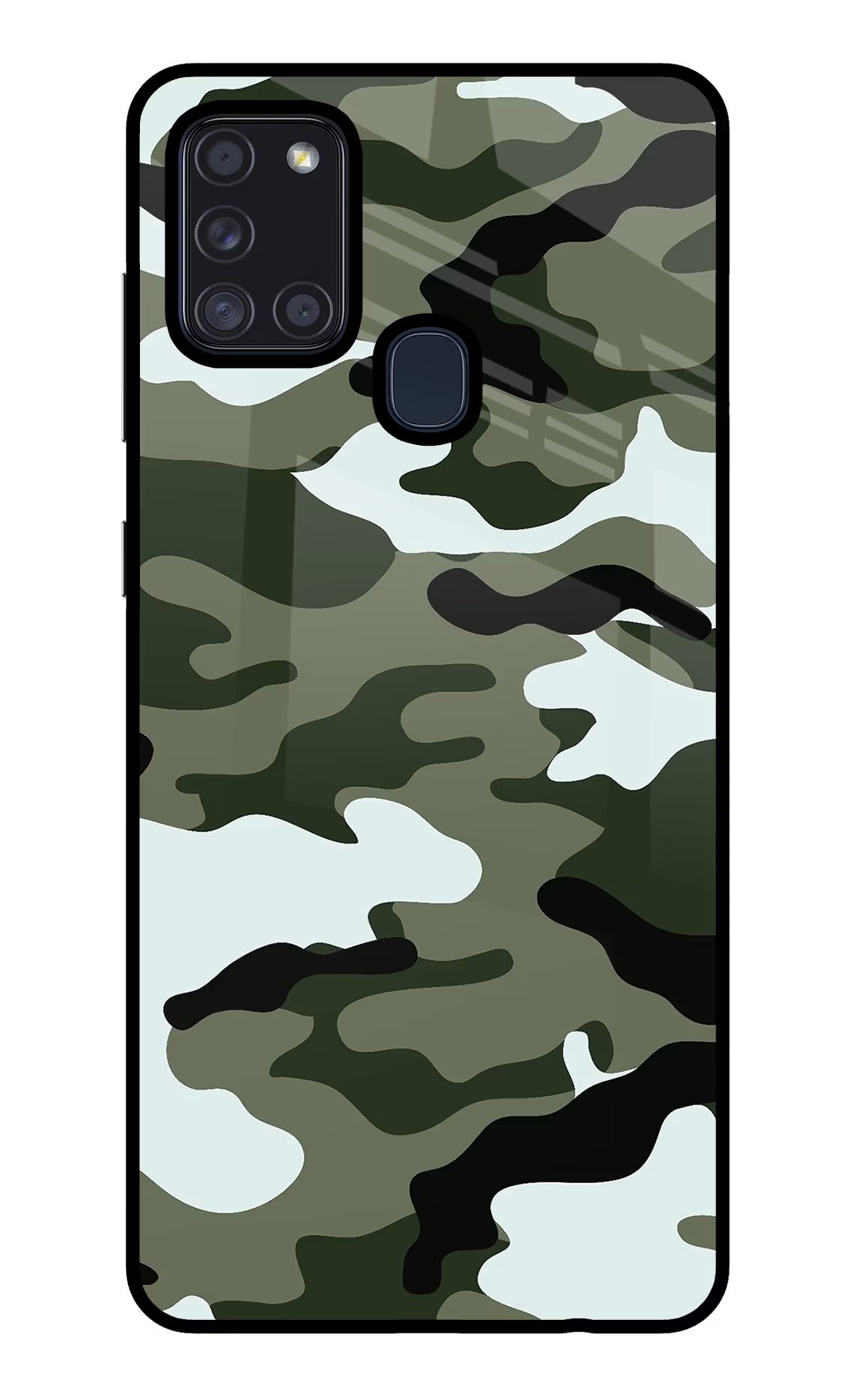 Camouflage Samsung A21s Back Cover - Camouflage Samsung A21s Glass Case Back Cover by Casekaro Camouflage Samsung A21s Glass Case Back Cover by Casekaro