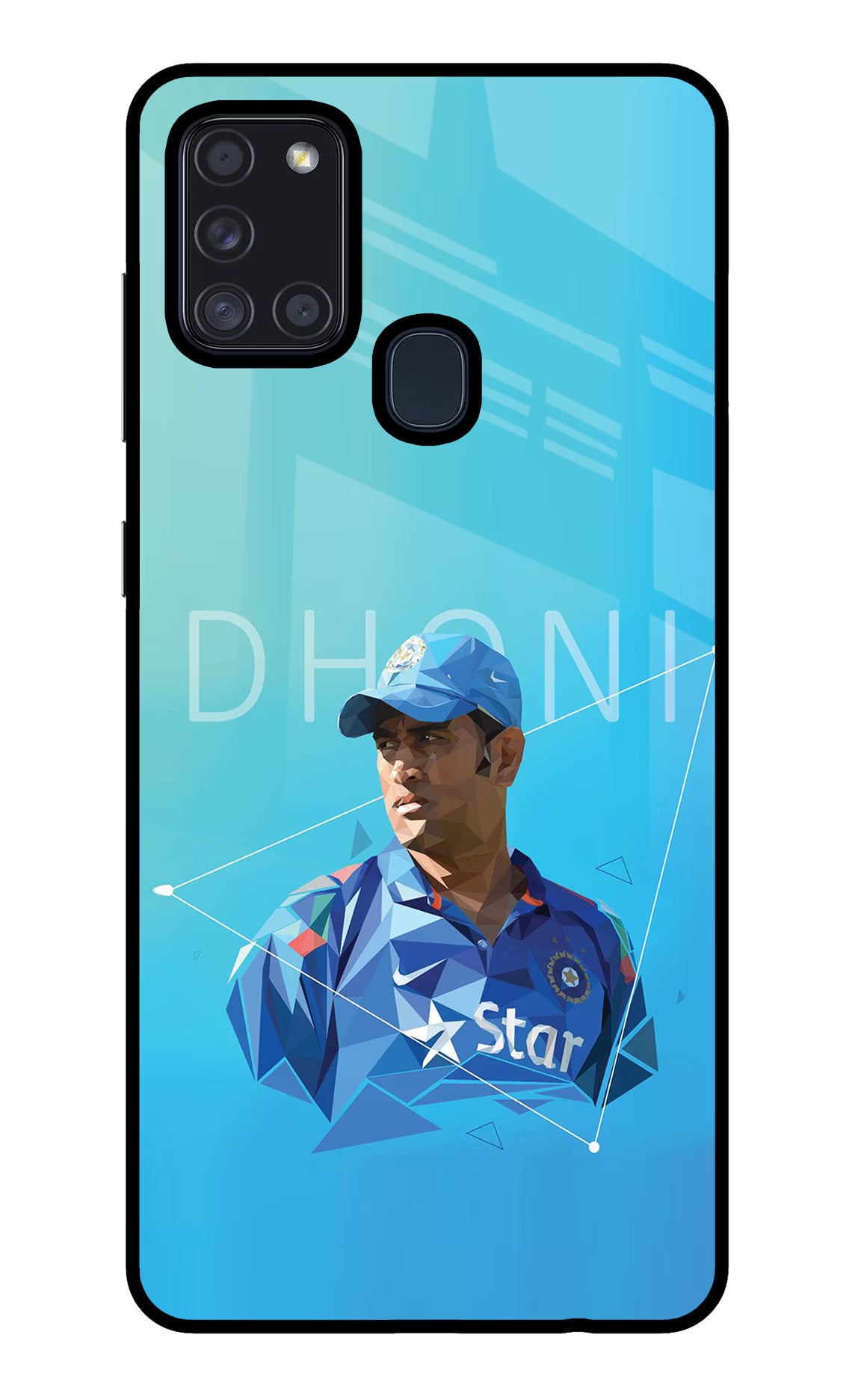 Dhoni Artwork Samsung A21s Back Cover - Dhoni Artwork Samsung A21s Glass Case Back Cover by Casekaro Dhoni Artwork Samsung A21s Glass Case Back Cover by Casekaro