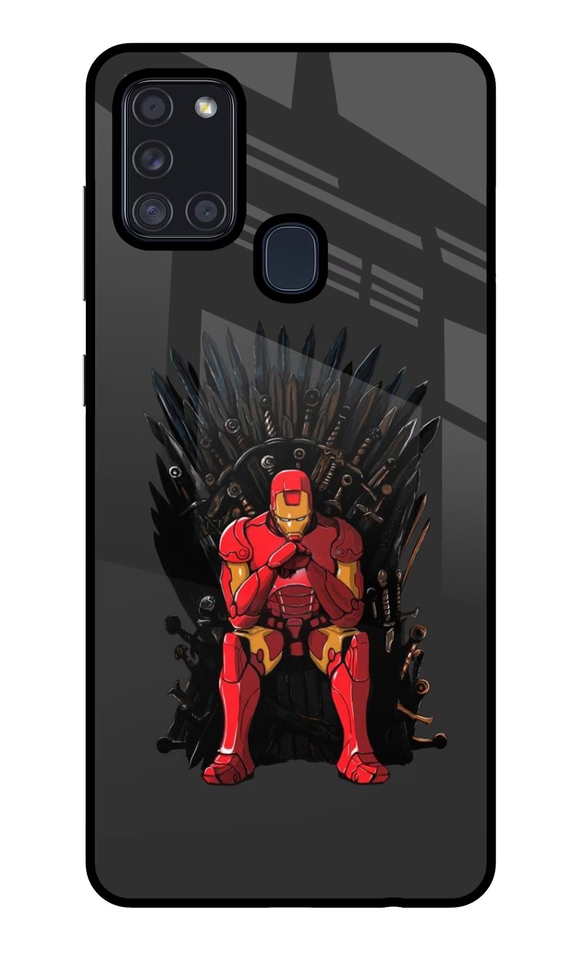 Ironman Throne Samsung A21s Back Cover - Ironman Throne Samsung A21s Glass Case Back Cover by Casekaro Ironman Throne Samsung A21s Glass Case Back Cover by Casekaro