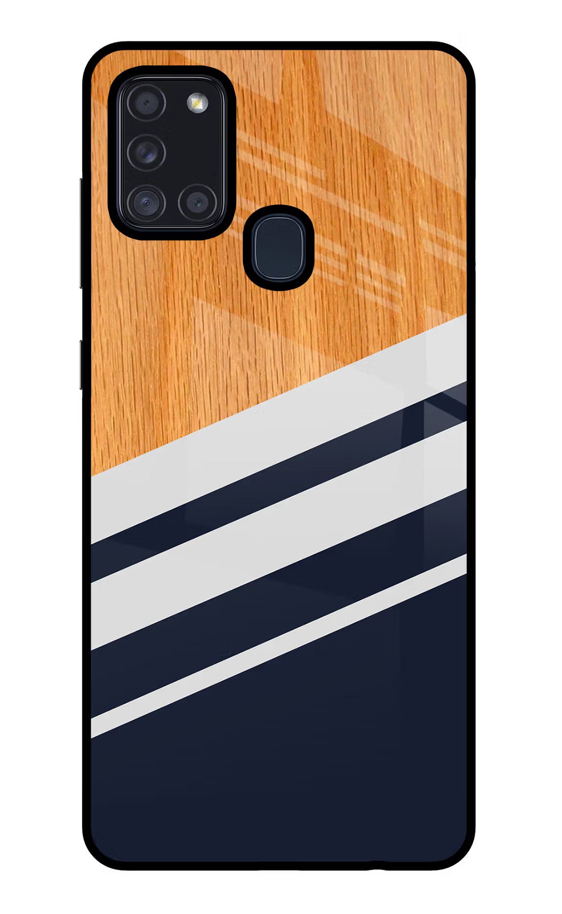 Blue and white wooden Samsung A21s Back Cover - Blue and white wooden Samsung A21s Glass Case Back Cover by Casekaro Blue and white wooden Samsung A21s Glass Case Back Cover by Casekaro
