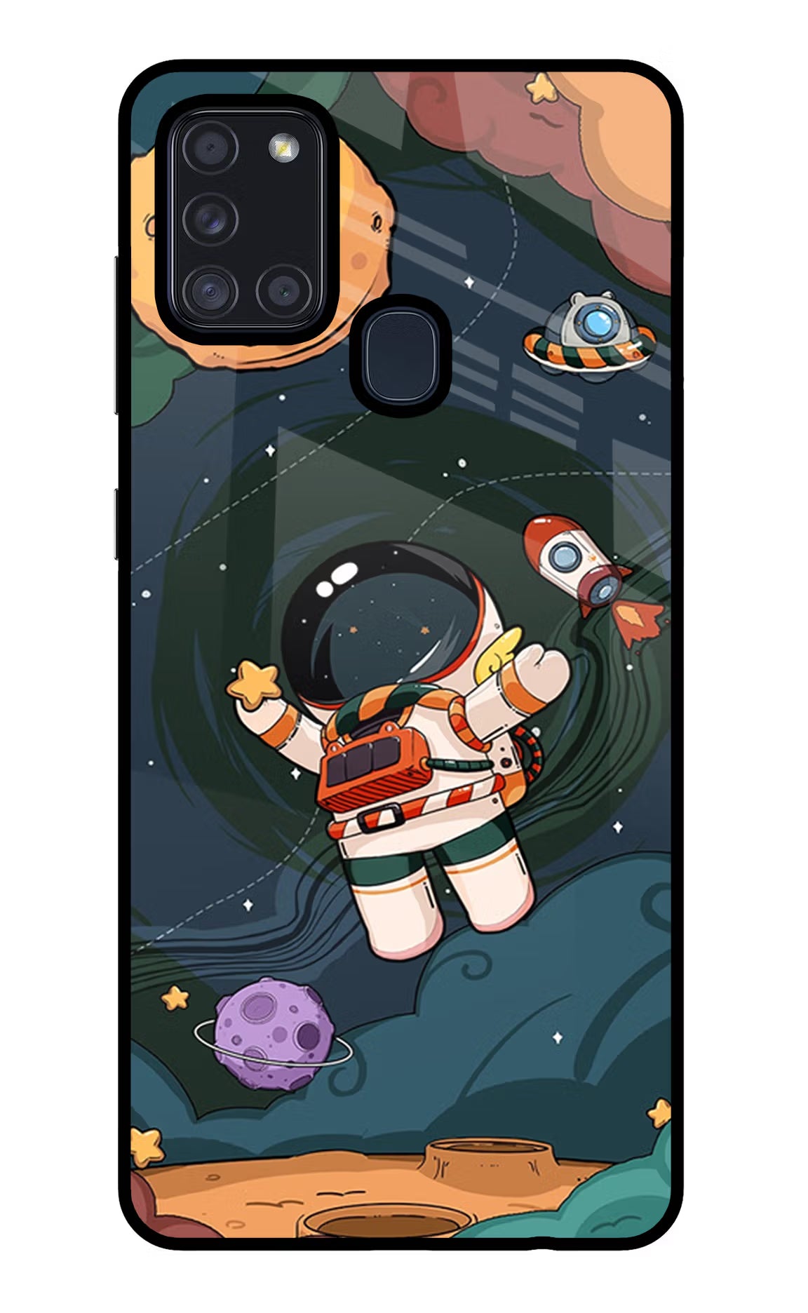 Cartoon Astronaut Samsung A21s Back Cover - Cartoon Astronaut Samsung A21s Glass Case Back Cover by Casekaro Cartoon Astronaut Samsung A21s Glass Case Back Cover by Casekaro