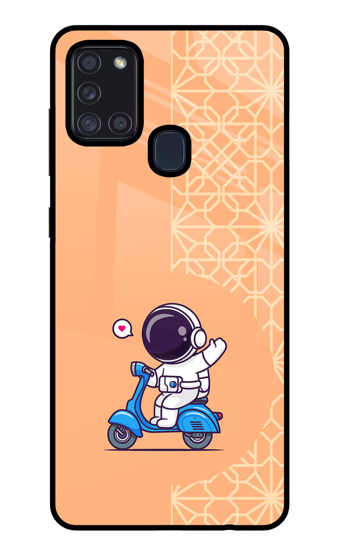 Cute Astronaut Riding Samsung A21s Back Cover - Cute Astronaut Riding Samsung A21s Glass Case Back Cover by Casekaro Cute Astronaut Riding Samsung A21s Glass Case Back Cover by Casekaro
