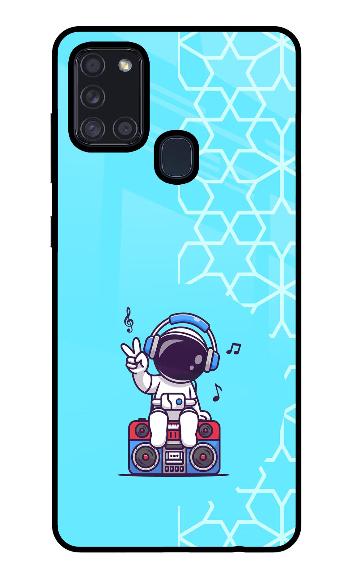 Cute Astronaut Chilling Samsung A21s Back Cover - Cute Astronaut Chilling Samsung A21s Glass Case Back Cover by Casekaro Cute Astronaut Chilling Samsung A21s Glass Case Back Cover by Casekaro