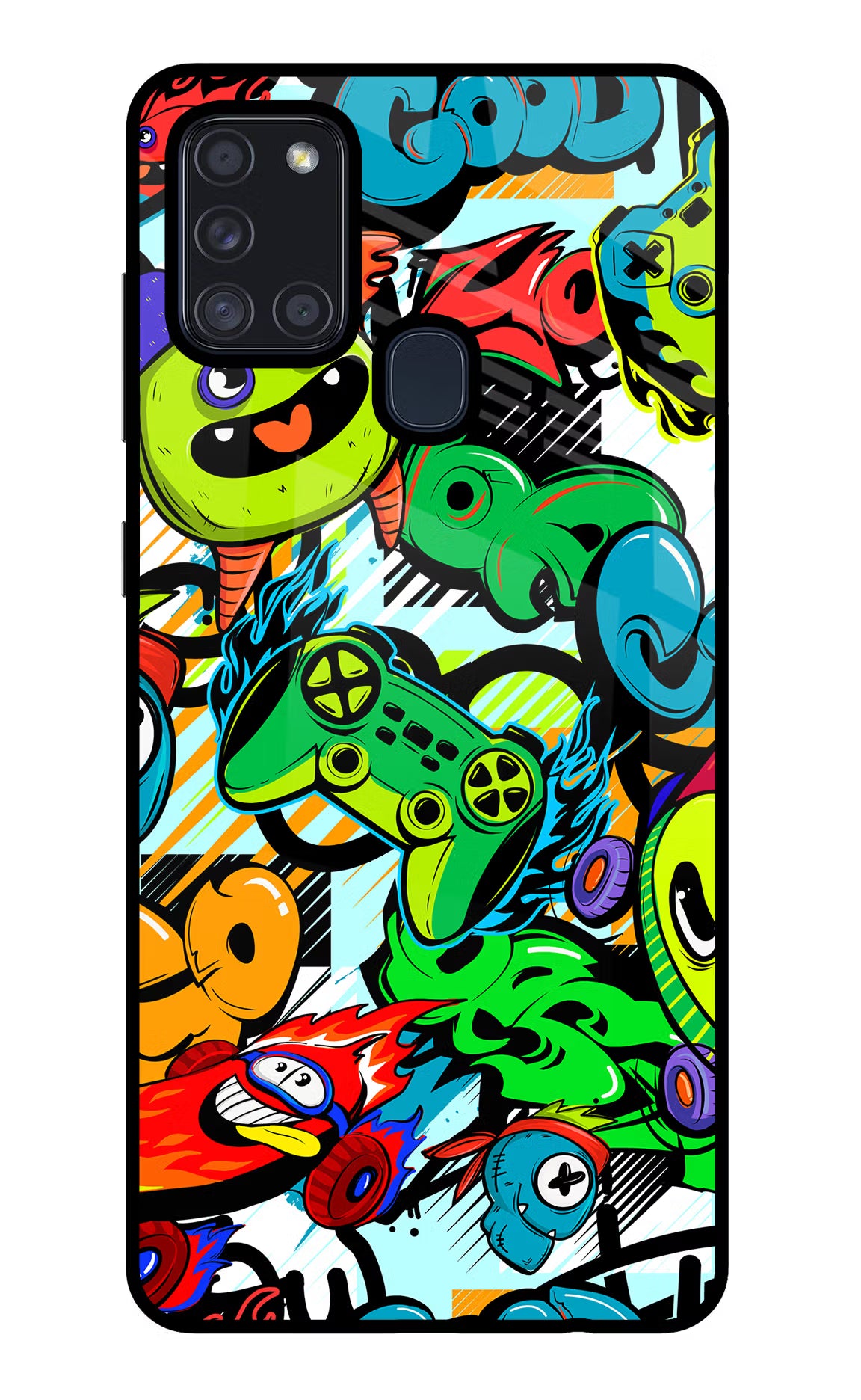 Game Doodle Samsung A21s Back Cover - Game Doodle Samsung A21s Glass Case Back Cover by Casekaro Game Doodle Samsung A21s Glass Case Back Cover by Casekaro