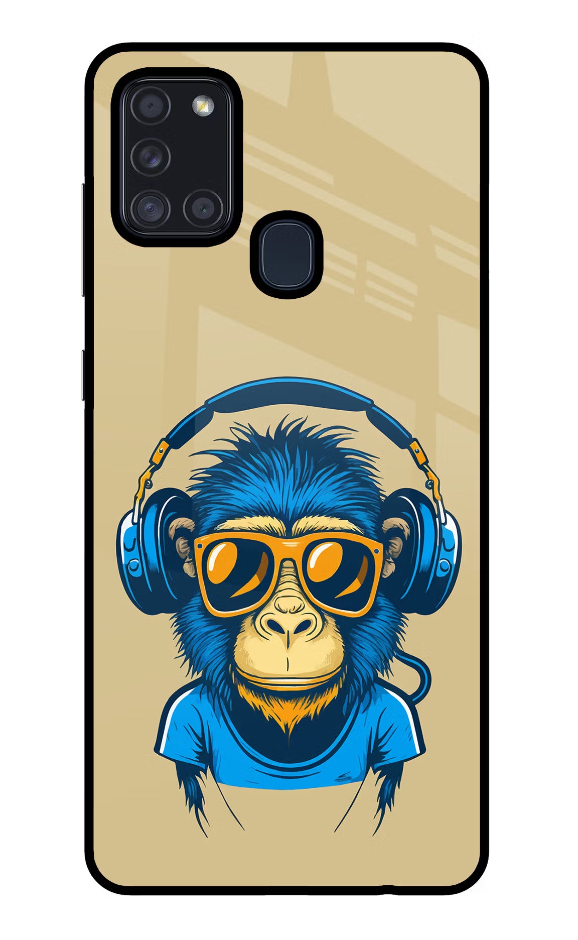 Monkey Headphone Samsung A21s Back Cover - Monkey Headphone Samsung A21s Glass Case Back Cover by Casekaro Monkey Headphone Samsung A21s Glass Case Back Cover by Casekaro