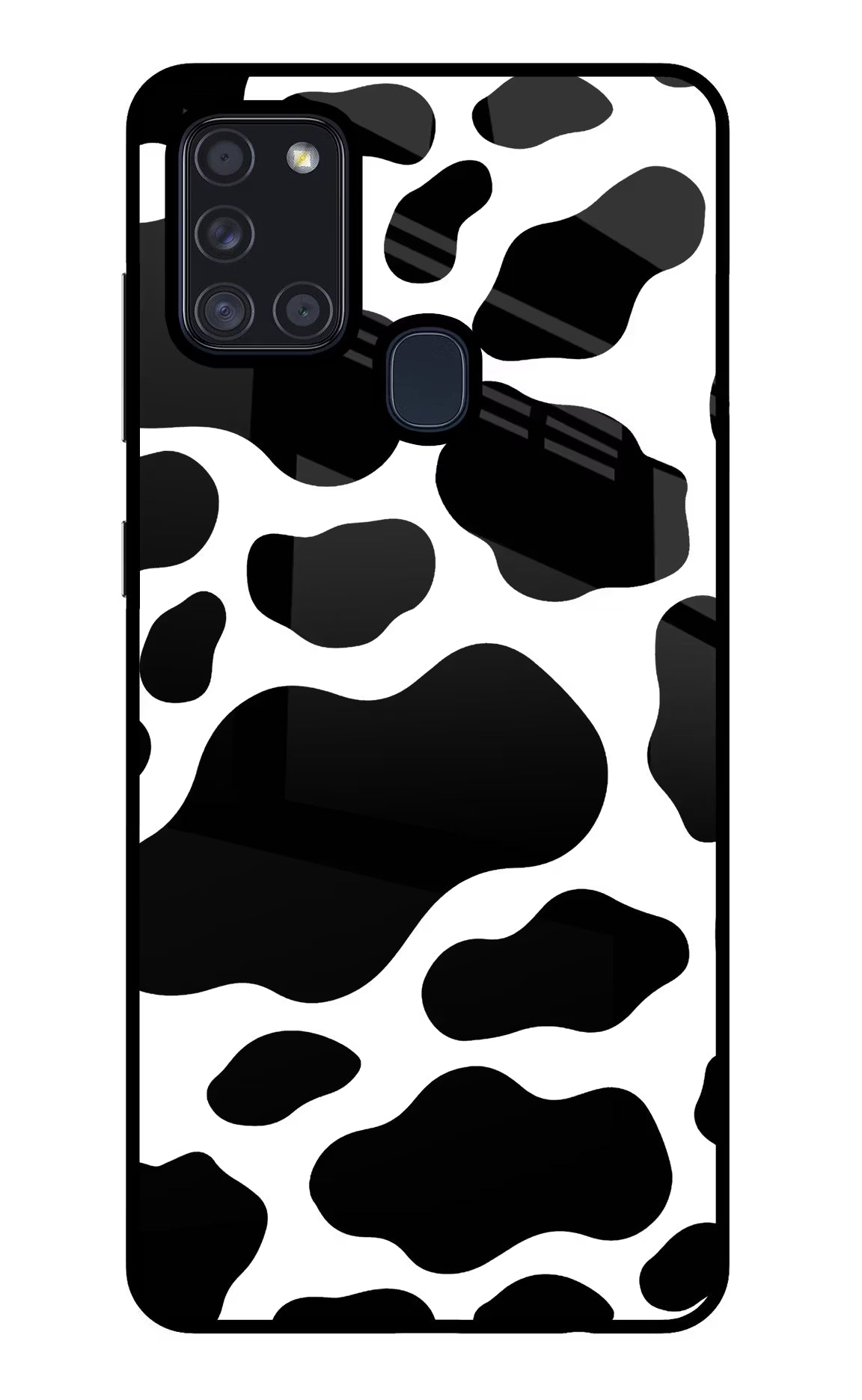 Cow Spots Samsung A21s Back Cover - Cow Spots Samsung A21s Glass Case Back Cover by Casekaro Cow Spots Samsung A21s Glass Case Back Cover by Casekaro