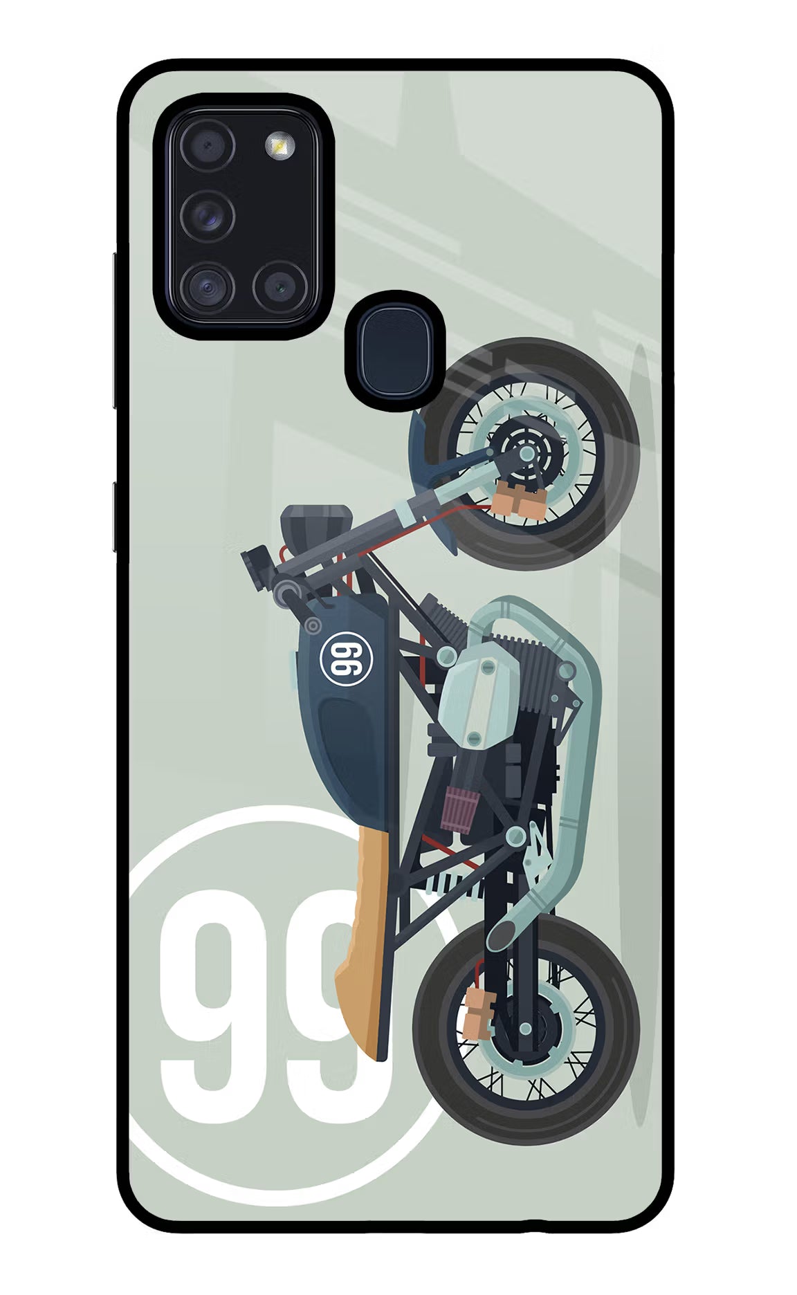 Classic Cafe Racer 99 Samsung A21s Back Cover - Classic Cafe Racer 99 Samsung A21s Glass Case Back Cover by Casekaro Classic Cafe Racer 99 Samsung A21s Glass Case Back Cover by Casekaro