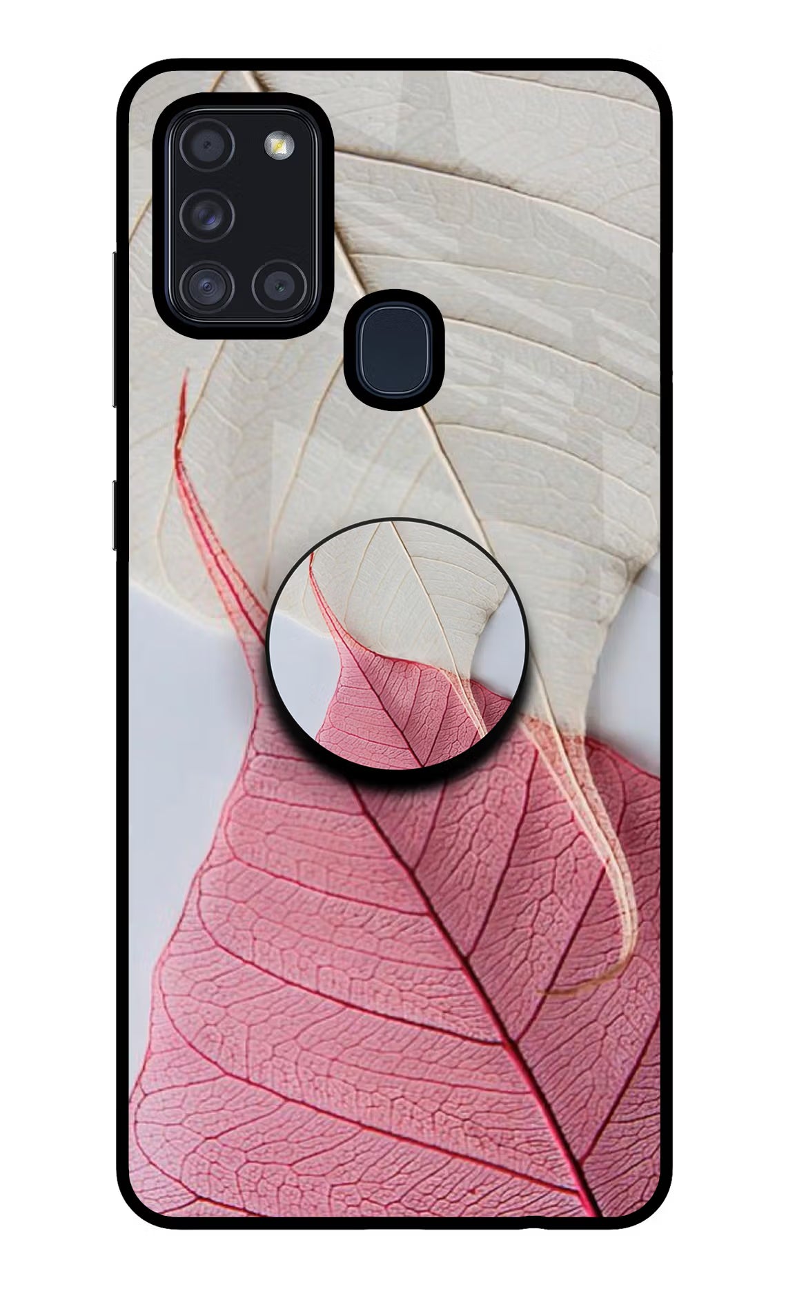 White Pink Leaf Samsung A21s Pop Case - White Pink Leaf Samsung A21s Pop Case by Casekaro White Pink Leaf Samsung A21s Pop Case by Casekaro
