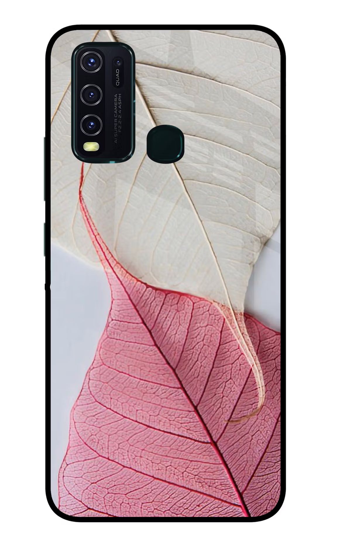 White Pink Leaf Vivo Y30/Y50 Glass Case - White Pink Leaf Vivo Y30/Y50 Glass Case White Pink Leaf Vivo Y30/Y50 Glass Case