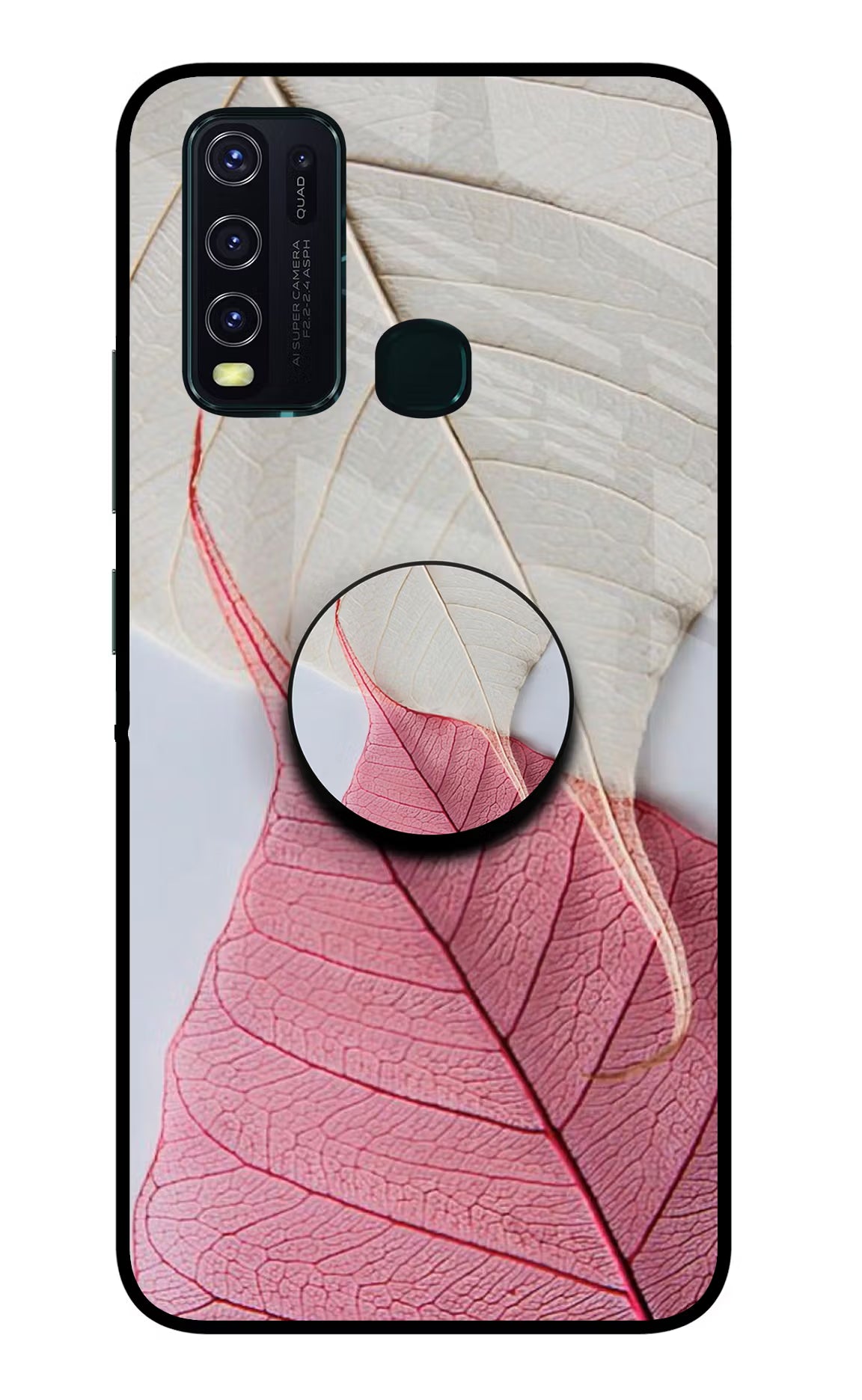 White Pink Leaf Vivo Y30/Y50 Glass Case - White Pink Leaf Vivo Y30/Y50 Glass Case White Pink Leaf Vivo Y30/Y50 Glass Case