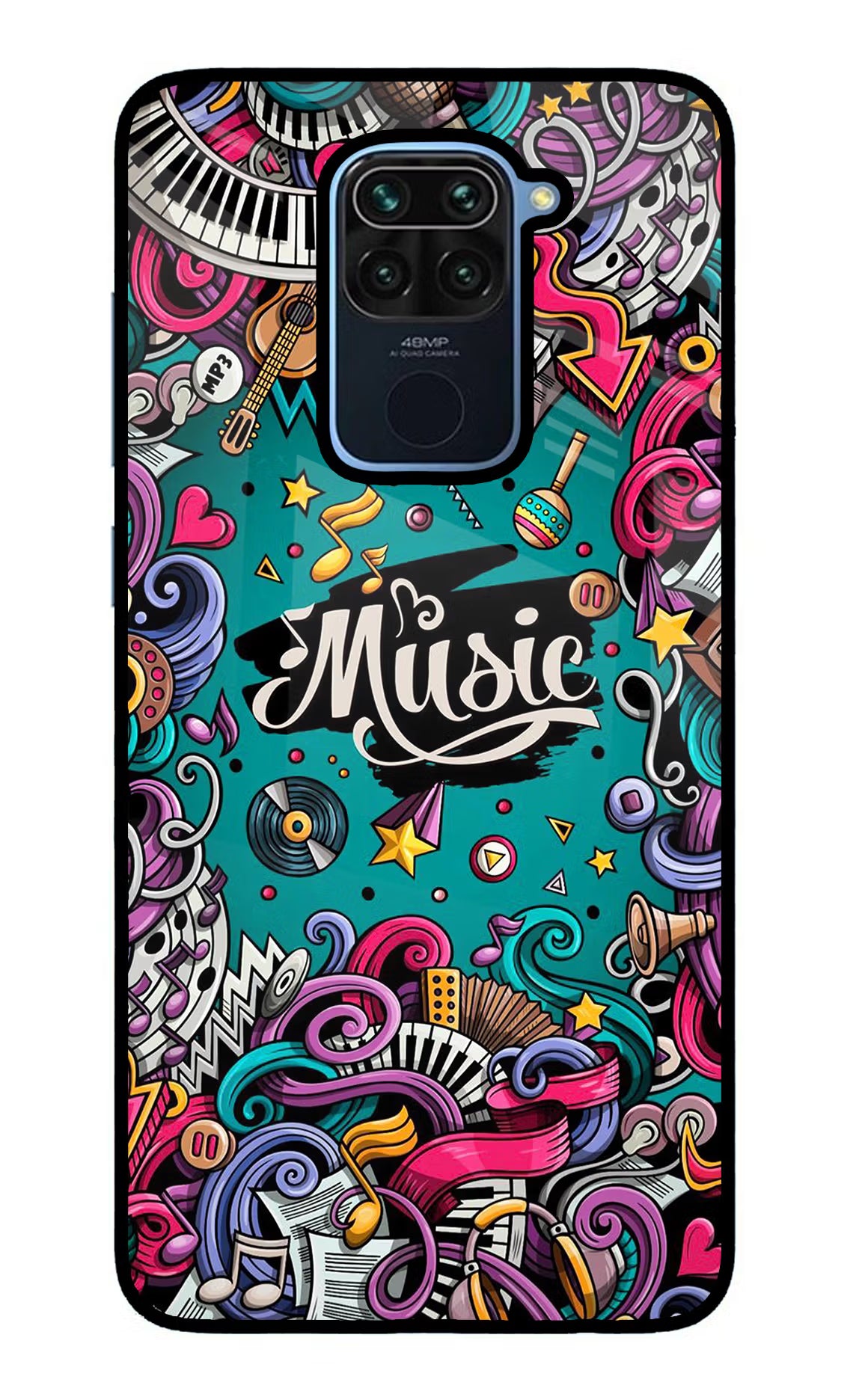 Music Graffiti Redmi Note 9 Back Cover - Music Graffiti Redmi Note 9 Glass Case Back Cover by Casekaro Music Graffiti Redmi Note 9 Glass Case Back Cover by Casekaro