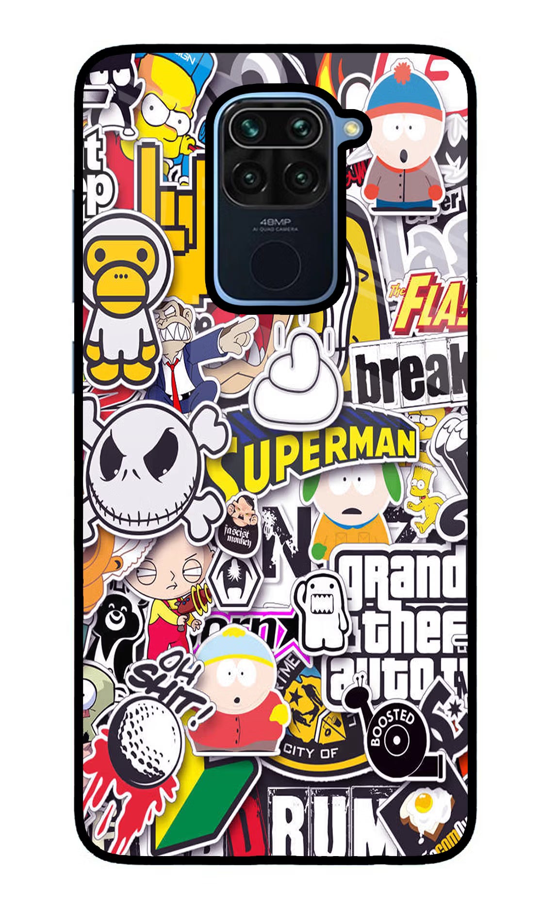 Sticker Bomb Redmi Note 9 Back Cover - Sticker Bomb Redmi Note 9 Glass Case Back Cover by Casekaro Sticker Bomb Redmi Note 9 Glass Case Back Cover by Casekaro