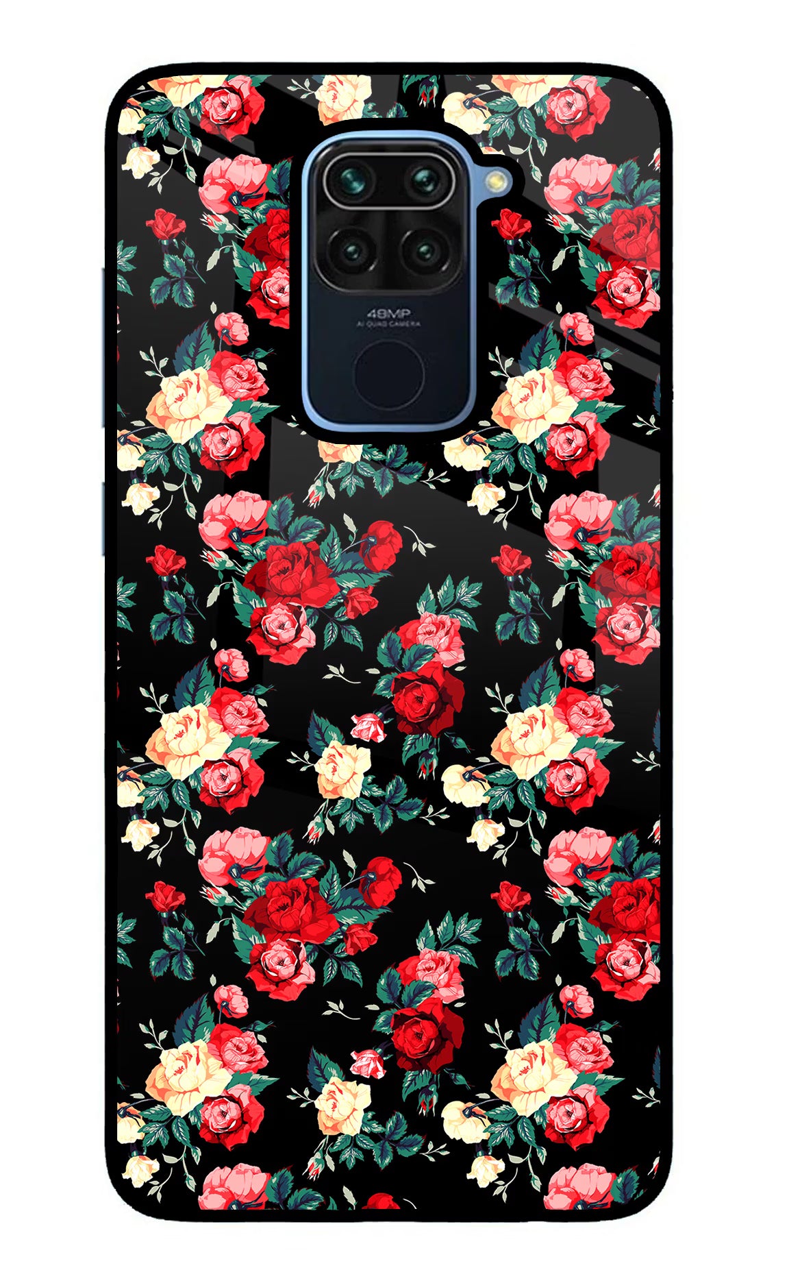 Rose Pattern Redmi Note 9 Glass Case - Rose Pattern Redmi Note 9 Glass Case Rose Pattern Redmi Note 9 Glass Case