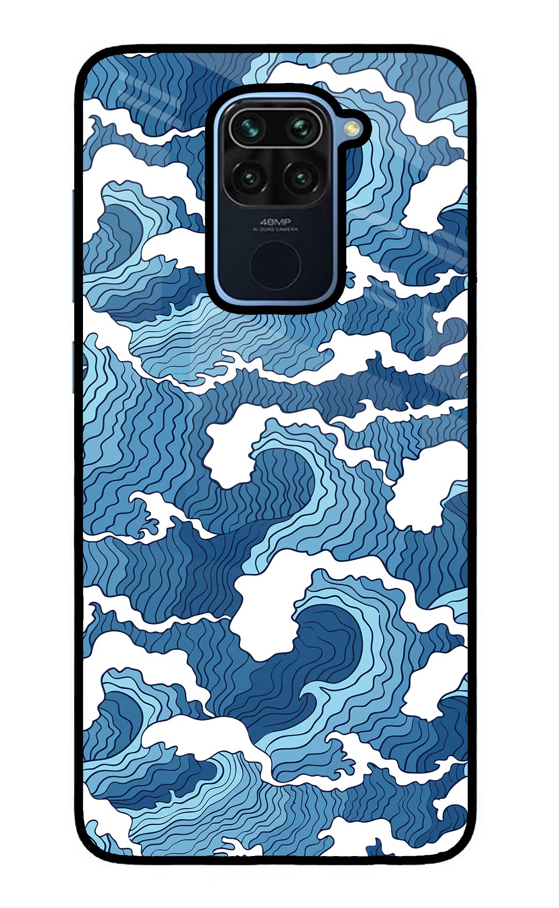 Blue Waves Redmi Note 9 Back Cover - Blue Waves Redmi Note 9 Glass Case Back Cover by Casekaro Blue Waves Redmi Note 9 Glass Case Back Cover by Casekaro