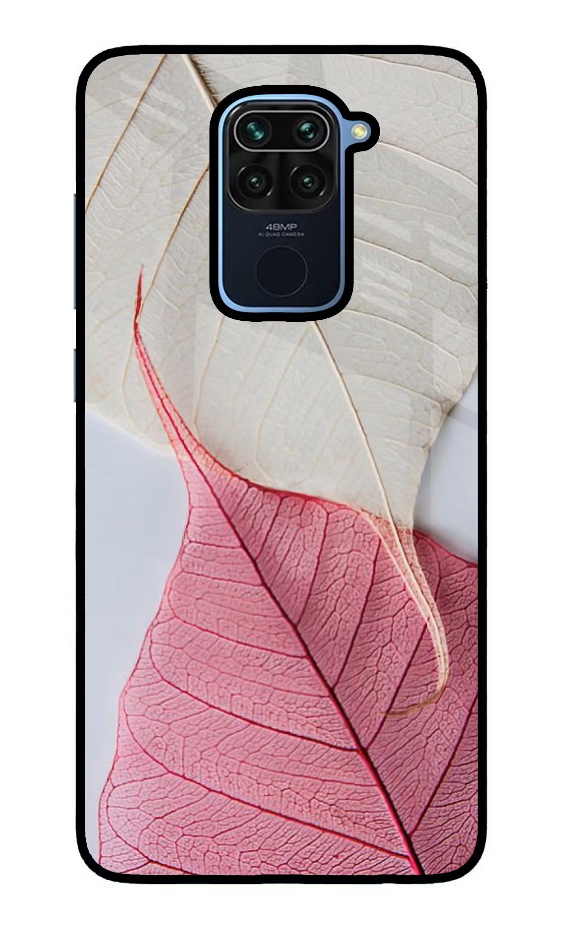 White Pink Leaf Redmi Note 9 Glass Case - White Pink Leaf Redmi Note 9 Glass Case White Pink Leaf Redmi Note 9 Glass Case