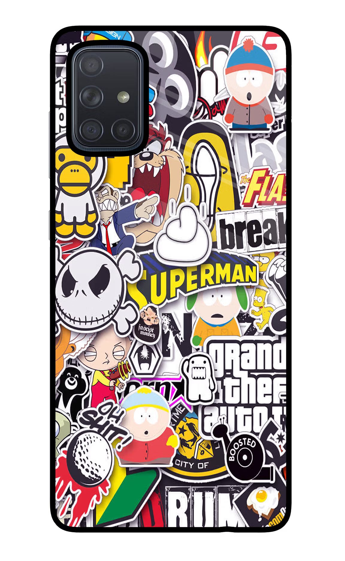 Sticker Bomb Samsung A71 Back Cover - Sticker Bomb Samsung A71 Glass Case Back Cover by Casekaro Sticker Bomb Samsung A71 Glass Case Back Cover by Casekaro