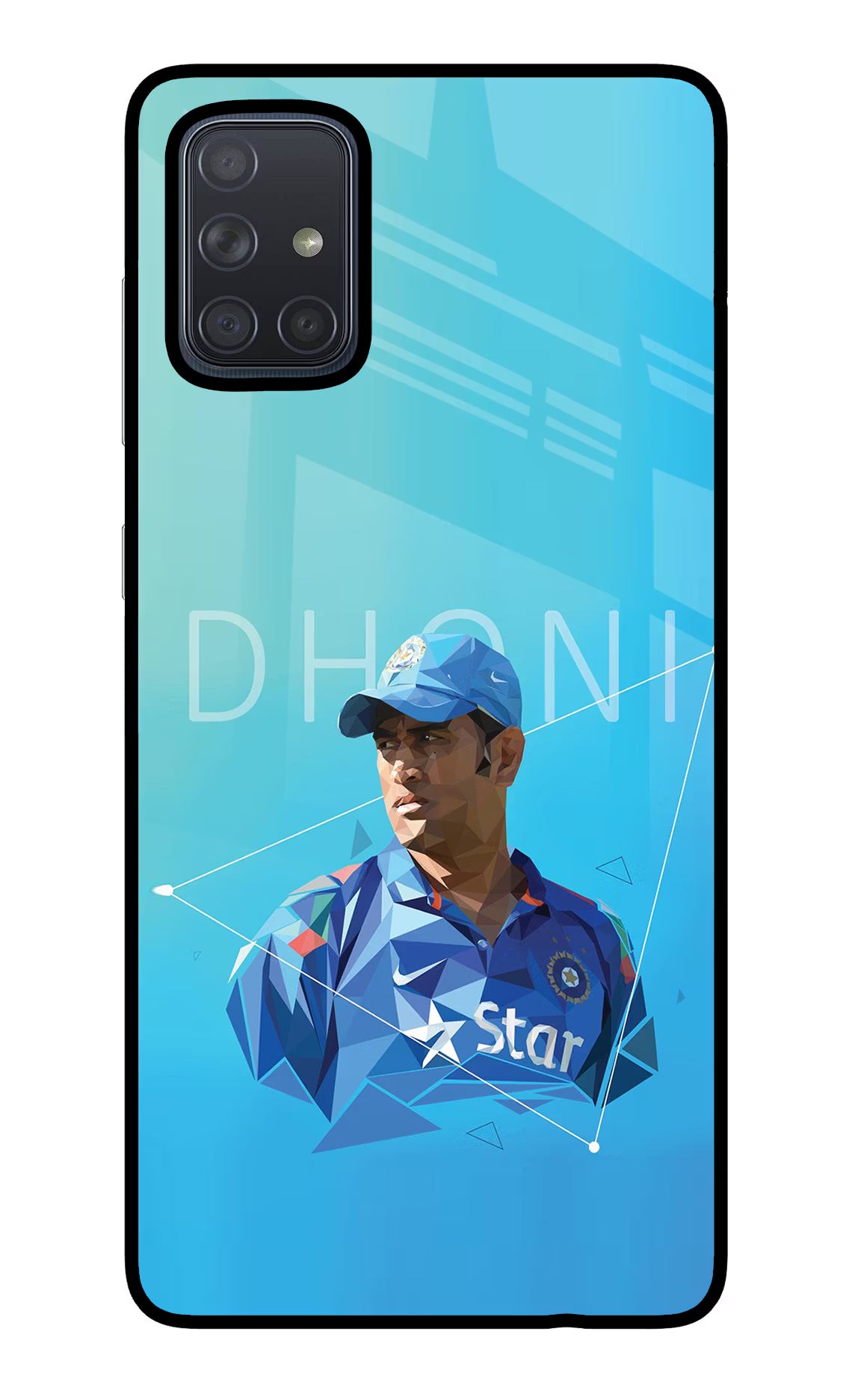 Dhoni Artwork Samsung A71 Back Cover - Dhoni Artwork Samsung A71 Glass Case Back Cover by Casekaro Dhoni Artwork Samsung A71 Glass Case Back Cover by Casekaro