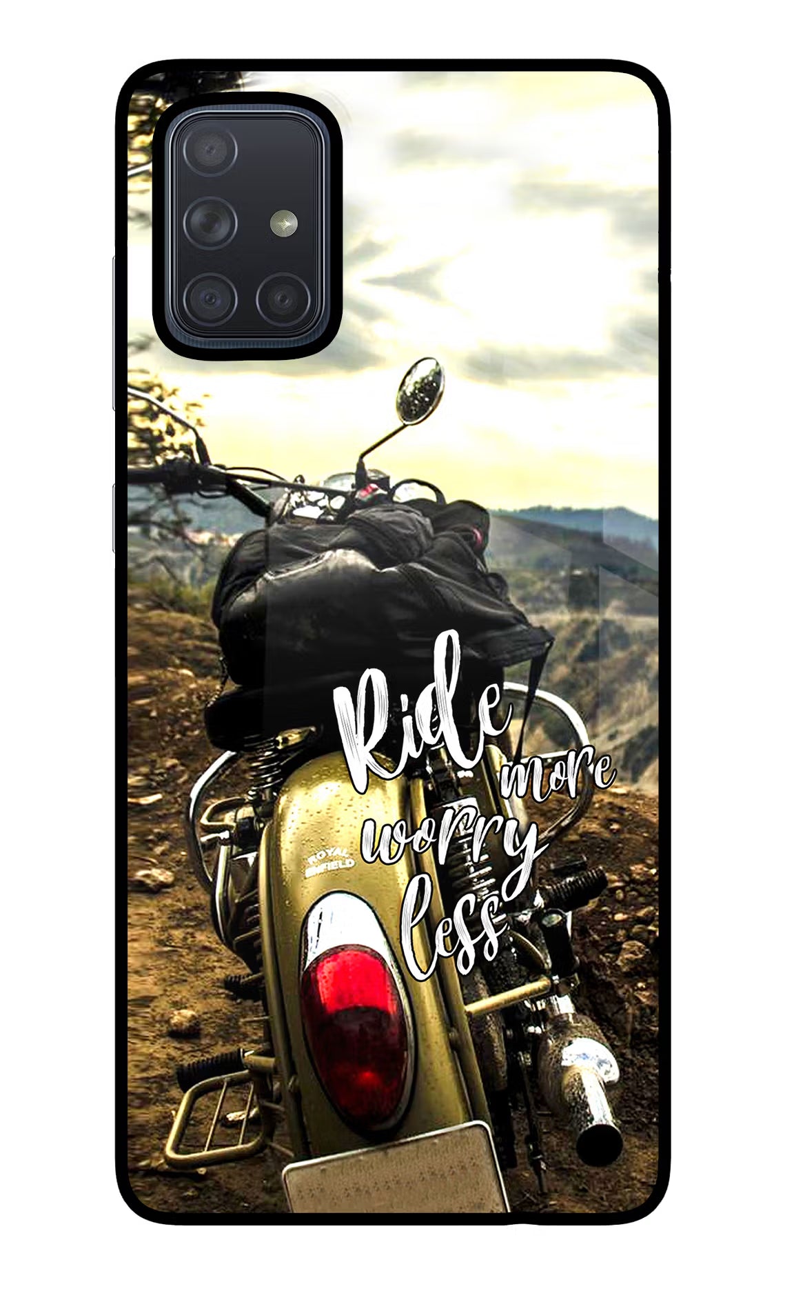 Ride More Worry Less Samsung A71 Back Cover - Ride More Worry Less Samsung A71 Glass Case Back Cover by Casekaro Ride More Worry Less Samsung A71 Glass Case Back Cover by Casekaro