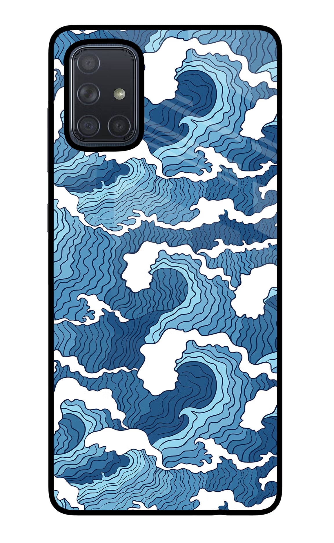 Blue Waves Samsung A71 Back Cover - Blue Waves Samsung A71 Glass Case Back Cover by Casekaro Blue Waves Samsung A71 Glass Case Back Cover by Casekaro