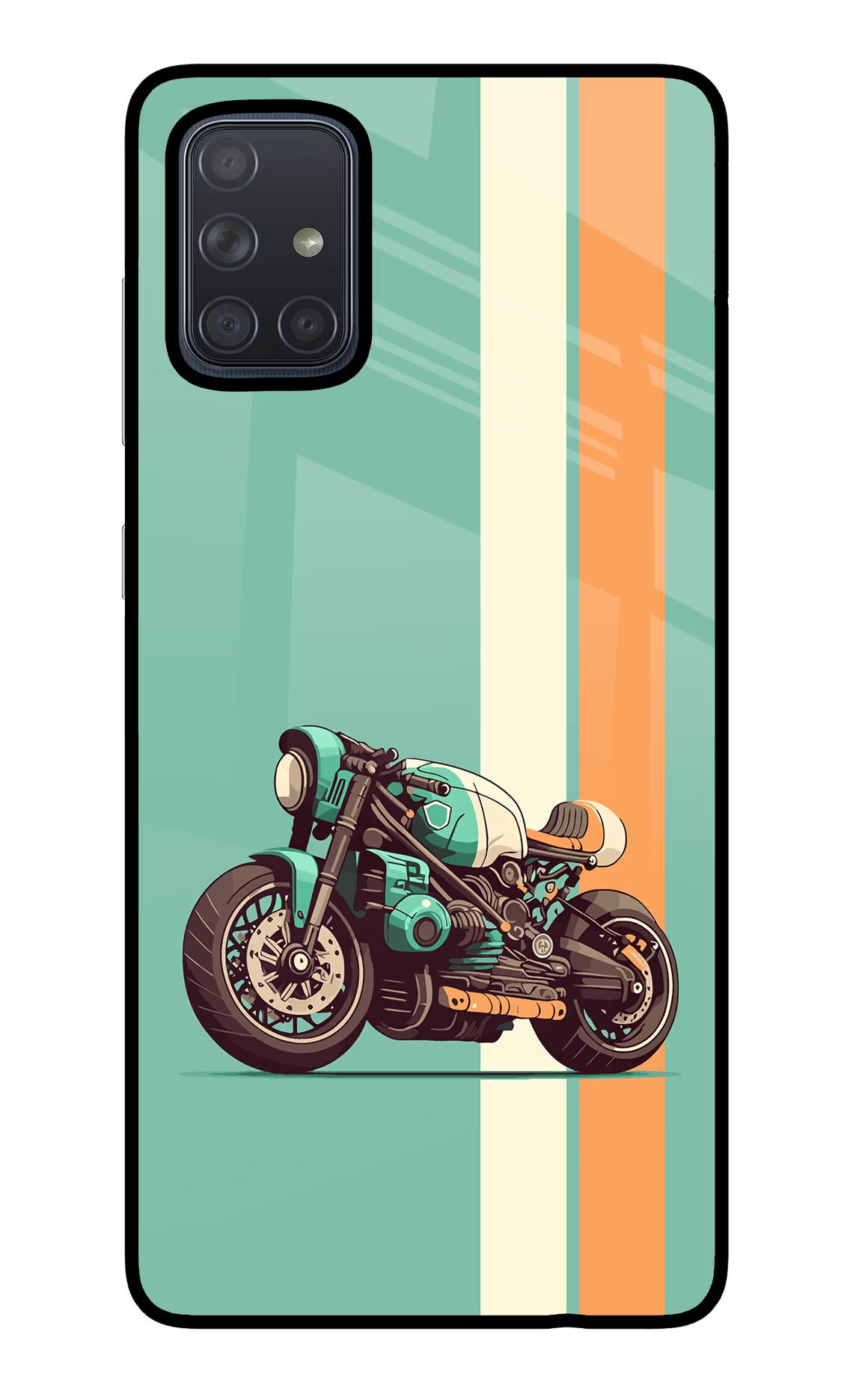 Striped Moto Drift Samsung A71 Back Cover - Striped Moto Drift Samsung A71 Glass Case Back Cover by Casekaro Striped Moto Drift Samsung A71 Glass Case Back Cover by Casekaro