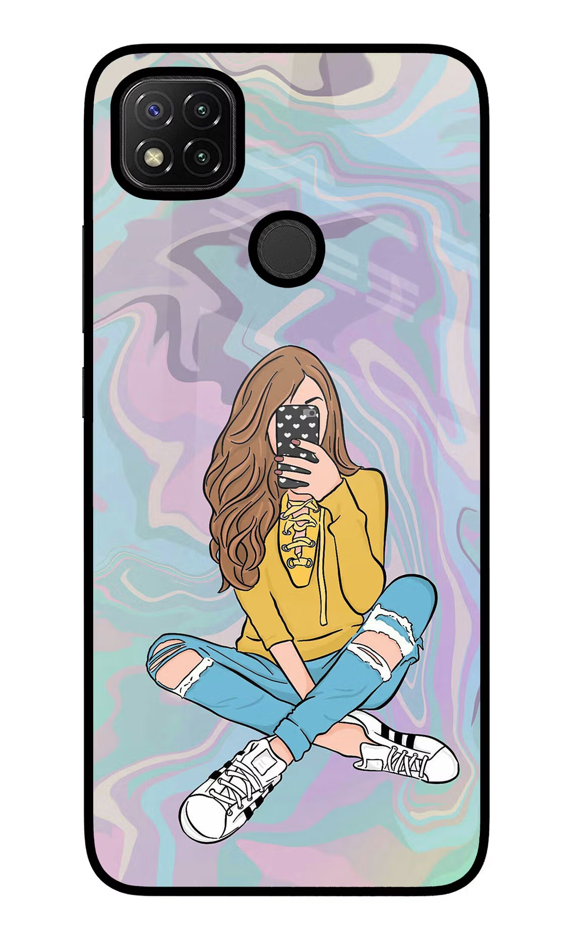 Selfie Girl Redmi 9 Glass Case - Selfie Girl Redmi 9 Glass Case Selfie Girl Redmi 9 Glass Case