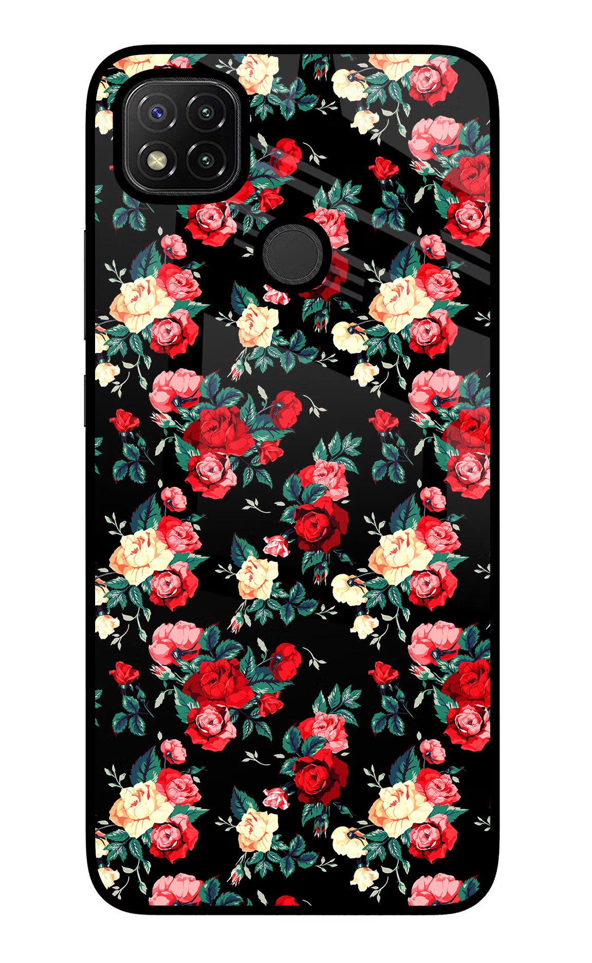 Rose Pattern Redmi 9 Glass Case - Rose Pattern Redmi 9 Glass Case Rose Pattern Redmi 9 Glass Case