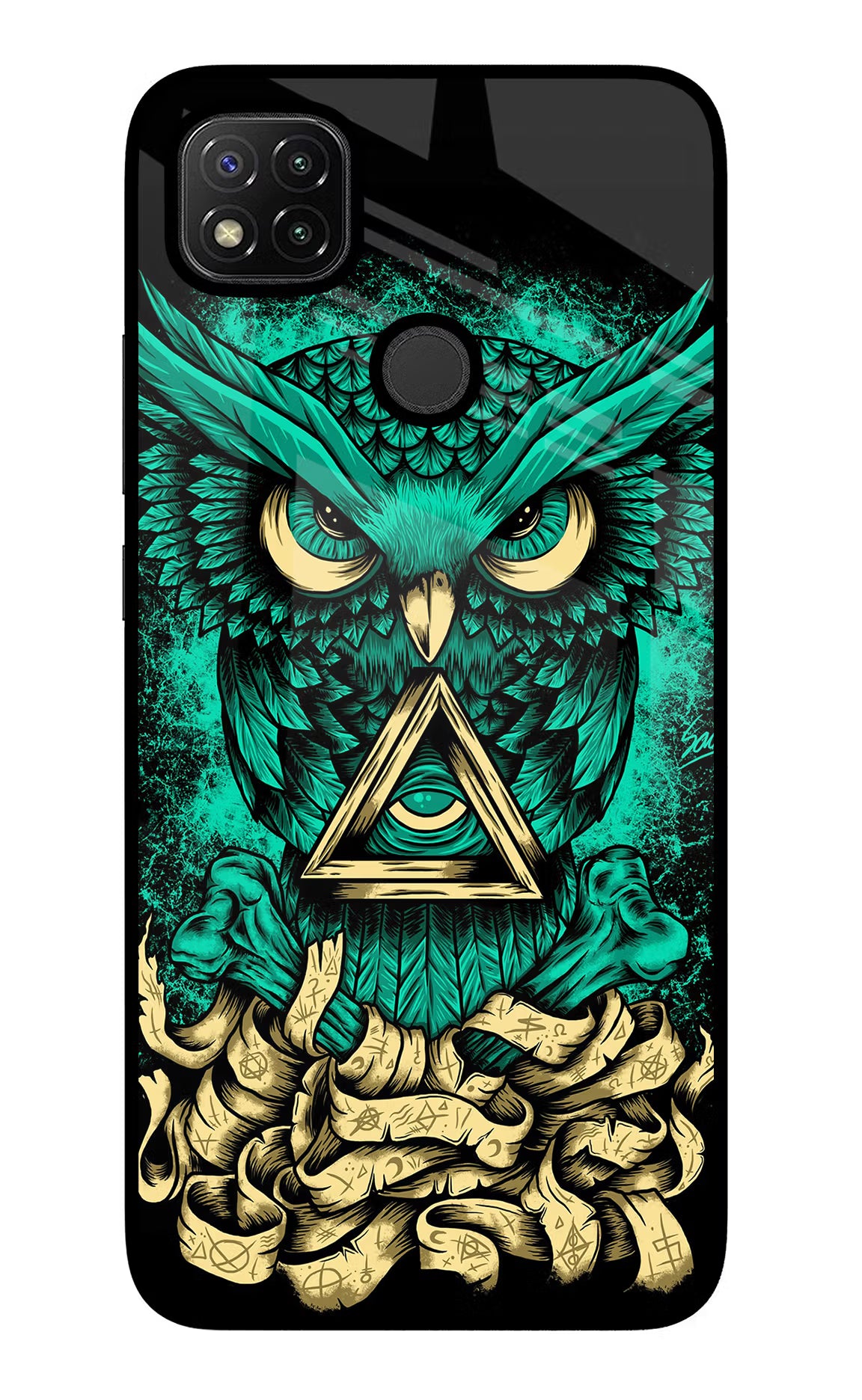 Green Owl Redmi 9 Glass Case - Green Owl Redmi 9 Glass Case Green Owl Redmi 9 Glass Case