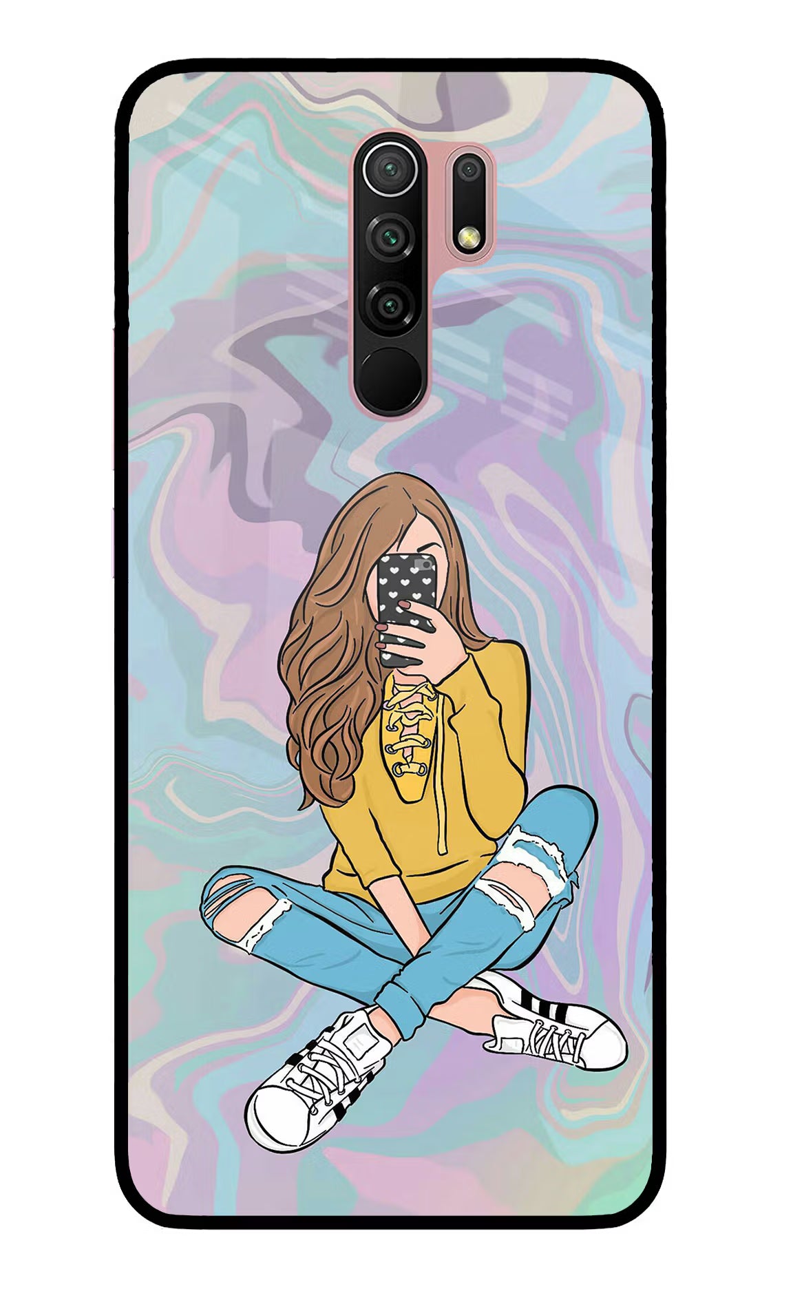 Selfie Girl Redmi 9 Prime/Poco M2/M2 reloaded Glass Case - Selfie Girl Redmi 9 Prime/Poco M2/M2 reloaded Glass Case Selfie Girl Redmi 9 Prime/Poco M2/M2 reloaded Glass Case
