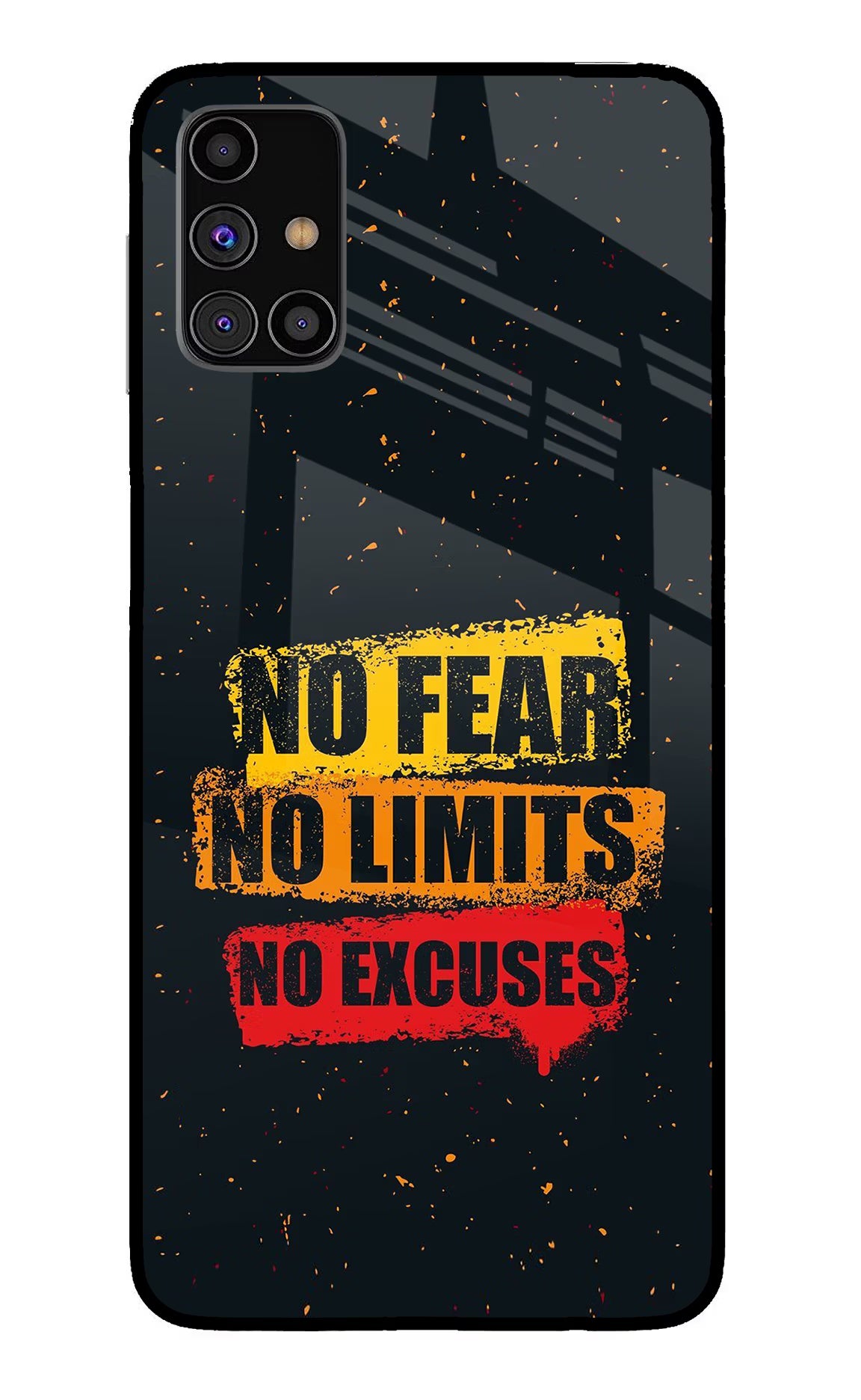No Fear No Limits No Excuse Samsung M31s Back Cover - No Fear No Limits No Excuse Samsung M31s Glass Case Back Cover by Casekaro No Fear No Limits No Excuse Samsung M31s Glass Case Back Cover by Casekaro