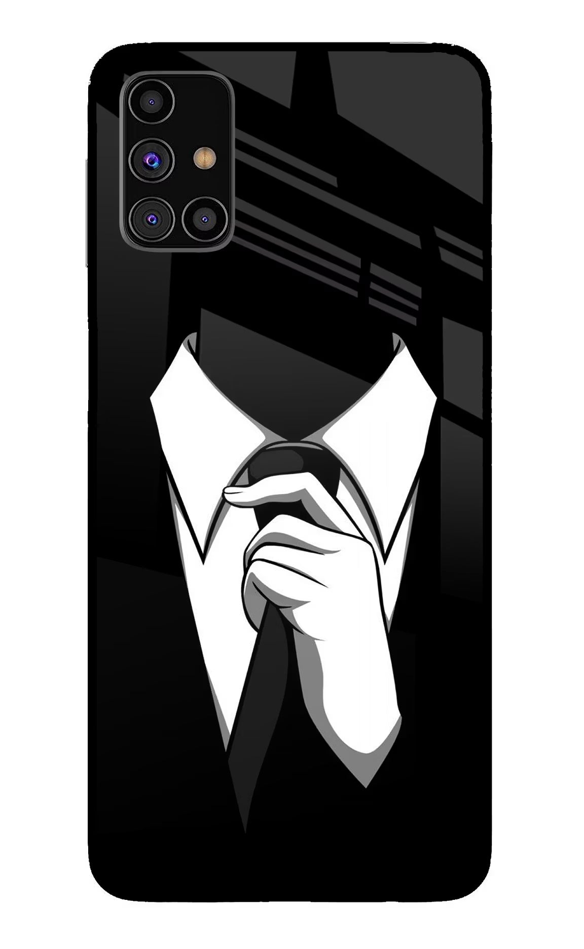 Black Tie Samsung M31s Back Cover - Black Tie Samsung M31s Glass Case Back Cover by Casekaro Black Tie Samsung M31s Glass Case Back Cover by Casekaro