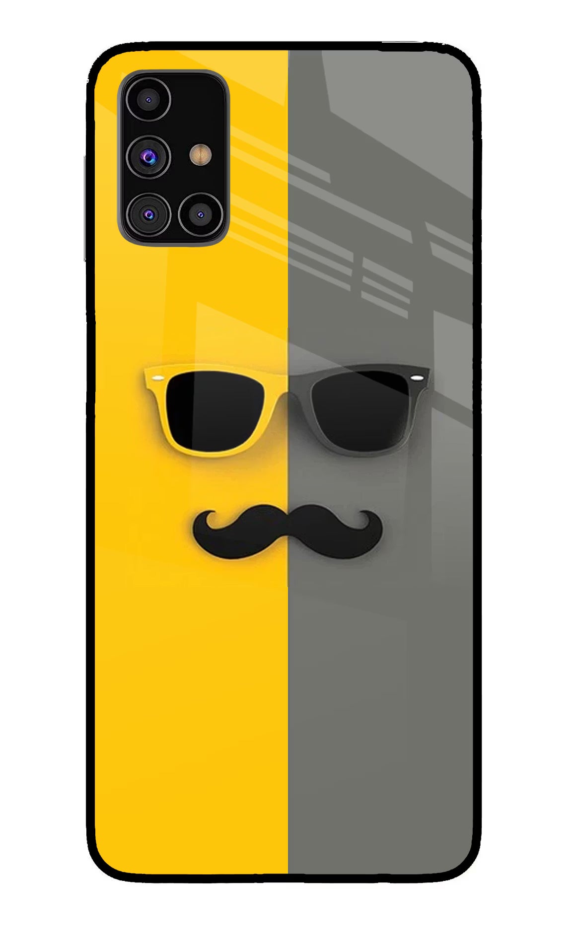 Sunglasses with Mustache Samsung M31s Glass Case - Sunglasses with Mustache Samsung M31s Glass Case Sunglasses with Mustache Samsung M31s Glass Case