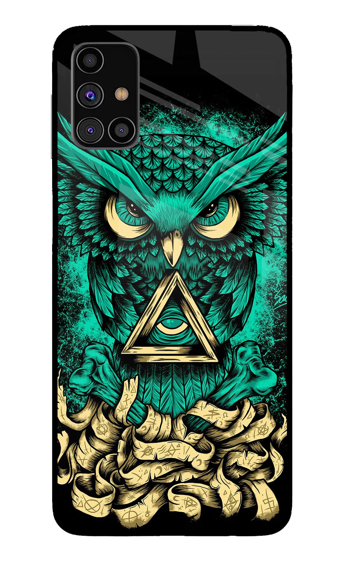 Green Owl Samsung M31s Back Cover - Green Owl Samsung M31s Glass Case Back Cover by Casekaro Green Owl Samsung M31s Glass Case Back Cover by Casekaro