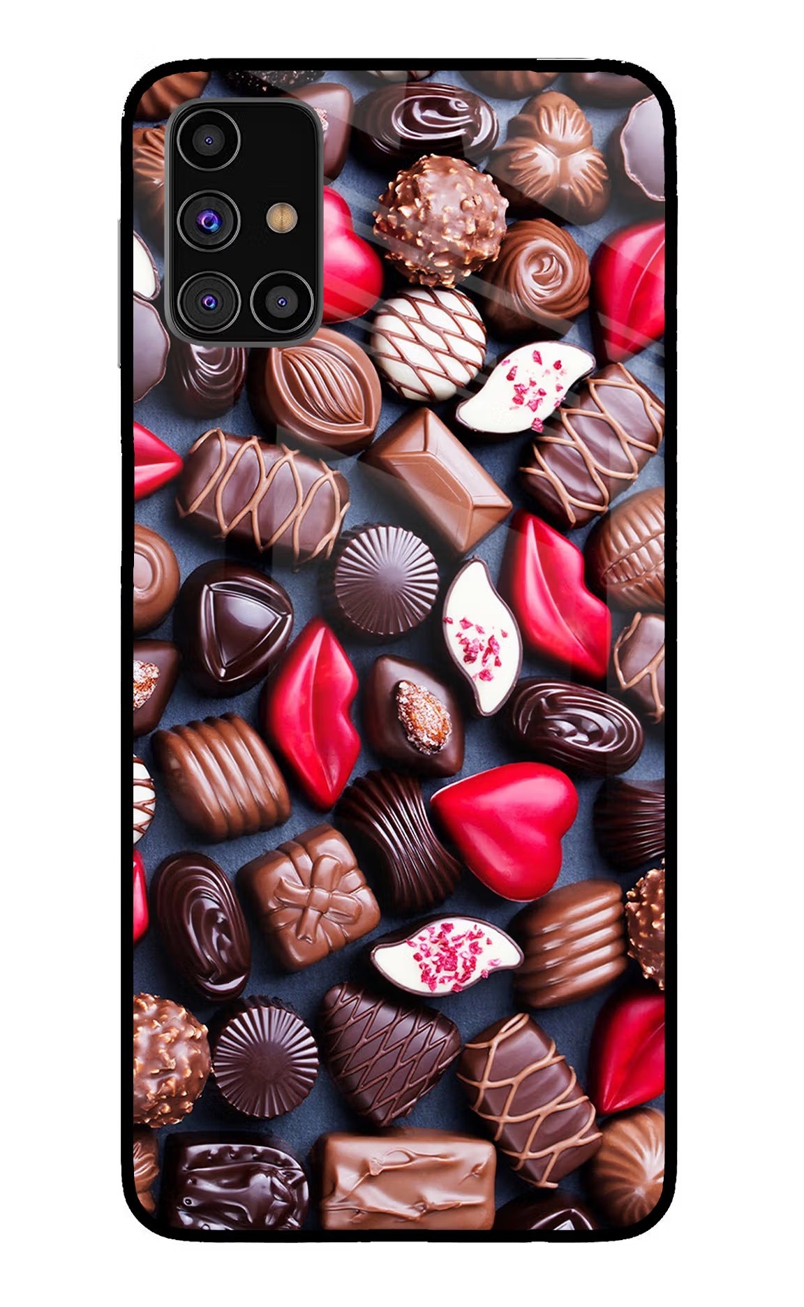 Chocolates Samsung M31s Back Cover - Chocolates Samsung M31s Glass Case Back Cover by Casekaro Chocolates Samsung M31s Glass Case Back Cover by Casekaro