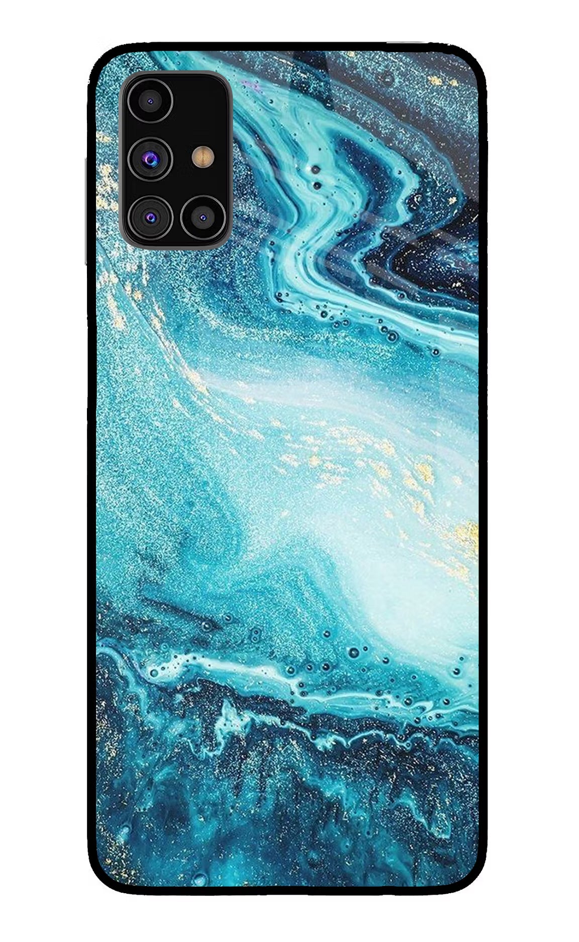 Blue Glitter Marble Samsung M31s Back Cover - Blue Glitter Marble Samsung M31s Glass Case Back Cover by Casekaro Blue Glitter Marble Samsung M31s Glass Case Back Cover by Casekaro