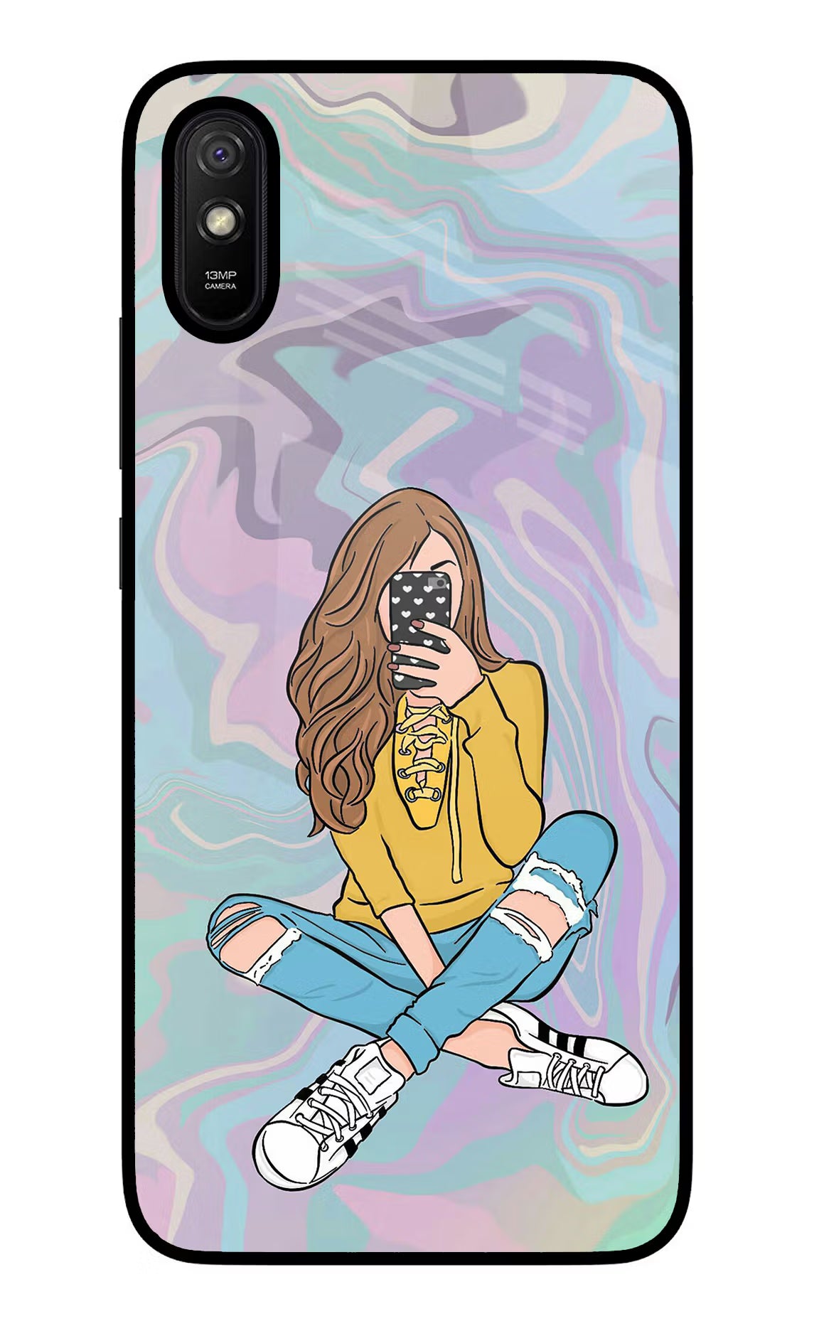 Selfie Girl Redmi 9A/9i Glass Case - Selfie Girl Redmi 9A/9i Glass Case Selfie Girl Redmi 9A/9i Glass Case