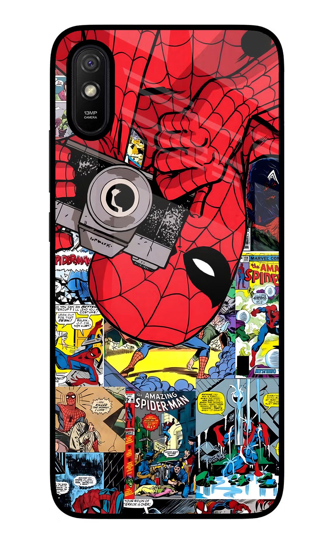 Spider Man Redmi 9A/9i Glass Case - Spider Man Redmi 9A/9i Glass Case Spider Man Redmi 9A/9i Glass Case