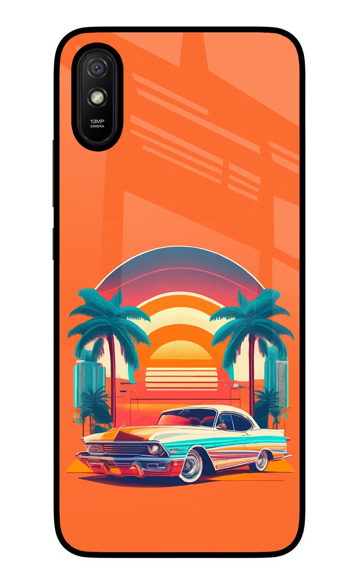 Palm Drive 80s Redmi 9A/9i Glass Case - Palm Drive 80s Redmi 9A/9i Glass Case Palm Drive 80s Redmi 9A/9i Glass Case