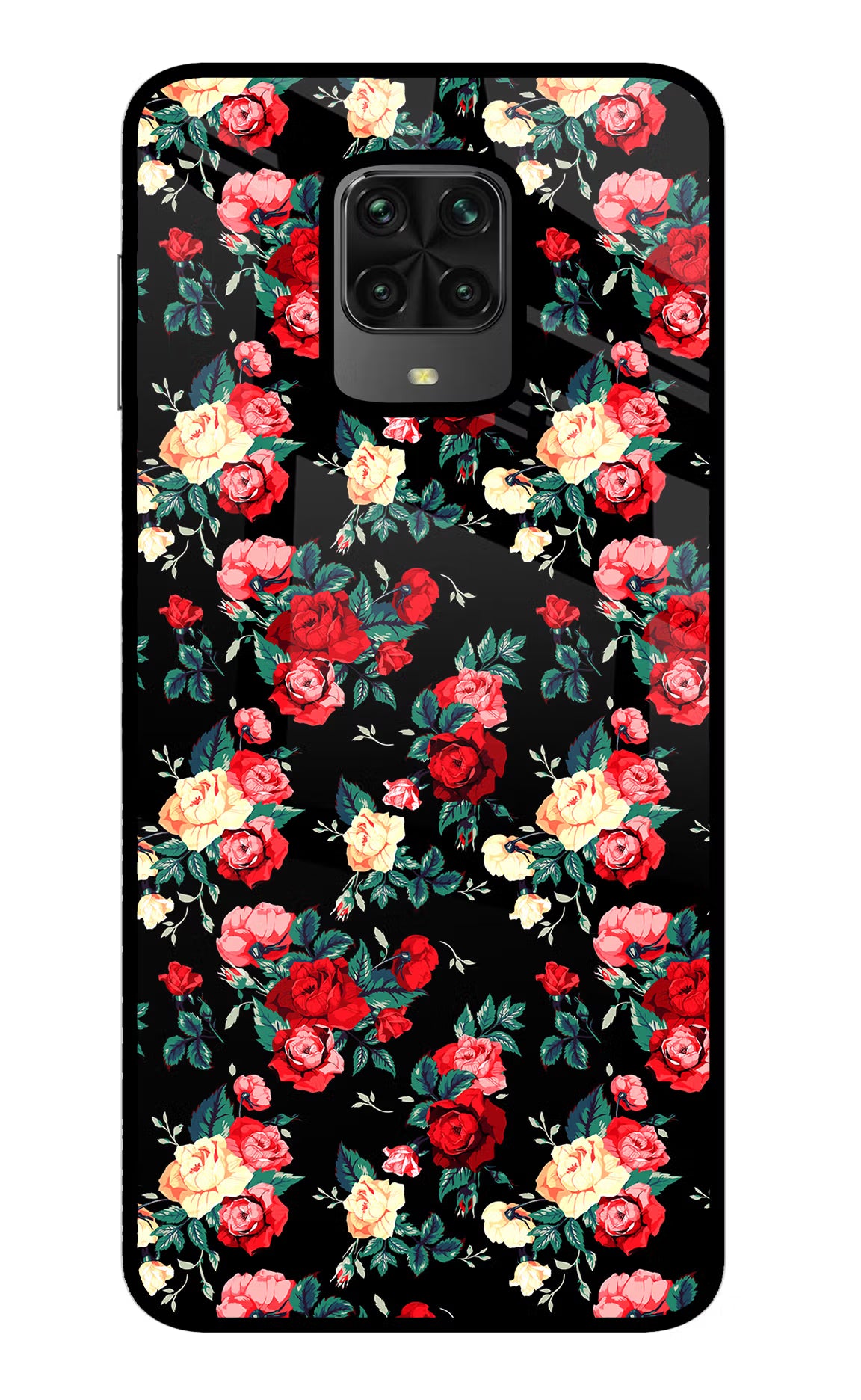 Rose Pattern Poco M2 Pro Glass Case - Rose Pattern Poco M2 Pro Glass Case Rose Pattern Poco M2 Pro Glass Case