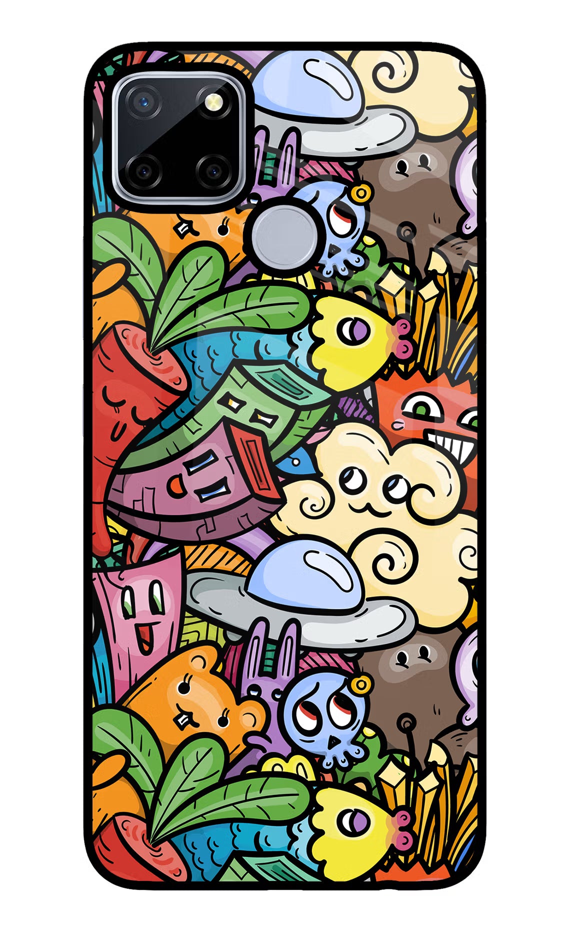Veggie Doodle Realme C12/Narzo 20 Glass Case - Veggie Doodle Realme C12/Narzo 20 Glass Case Veggie Doodle Realme C12/Narzo 20 Glass Case