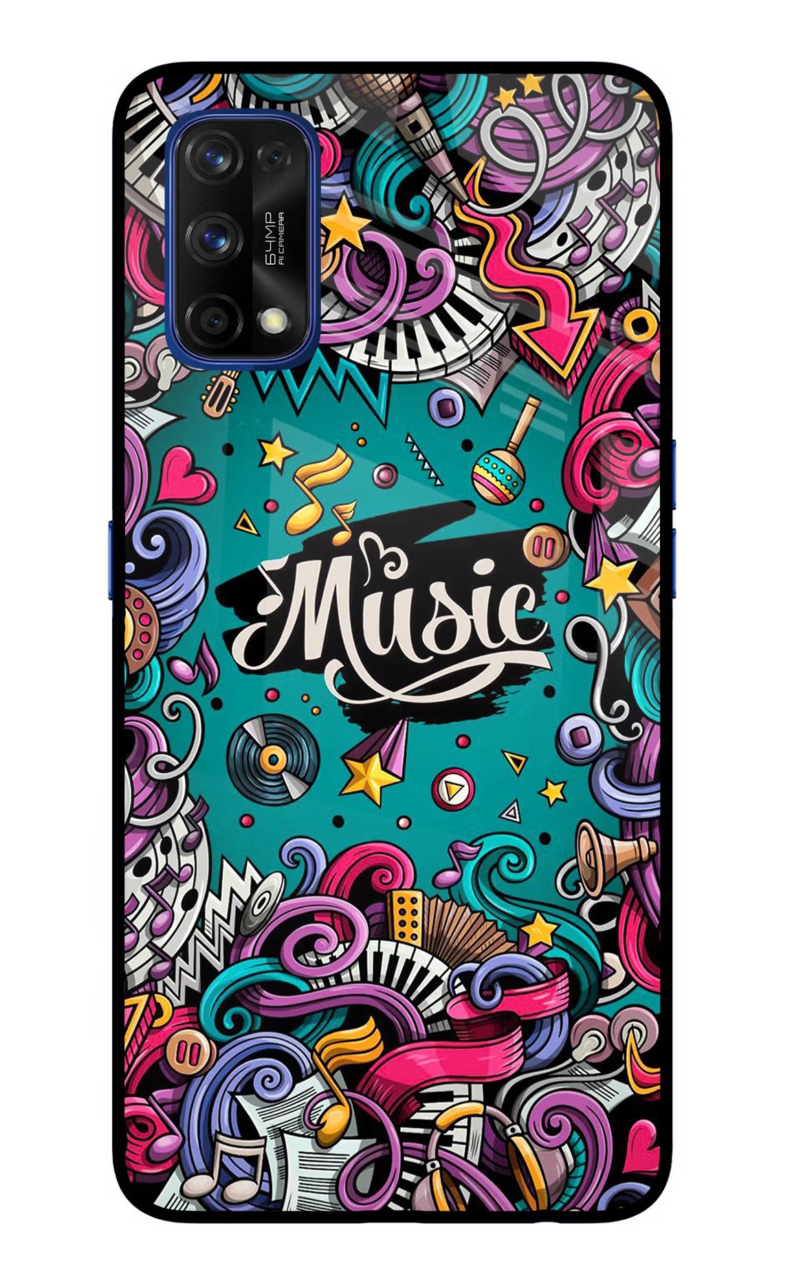 Music Graffiti Realme 7 Pro Back Cover - Music Graffiti Realme 7 Pro Glass Case Back Cover by Casekaro Music Graffiti Realme 7 Pro Glass Case Back Cover by Casekaro