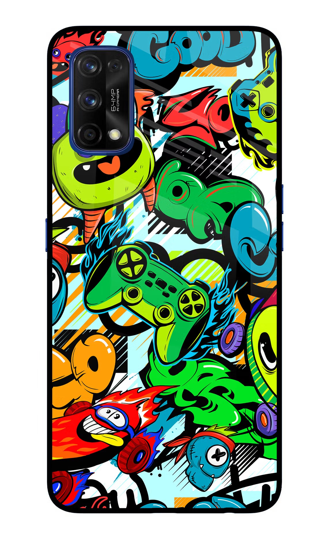 Game Doodle Realme 7 Pro Back Cover - Game Doodle Realme 7 Pro Glass Case Back Cover by Casekaro Game Doodle Realme 7 Pro Glass Case Back Cover by Casekaro