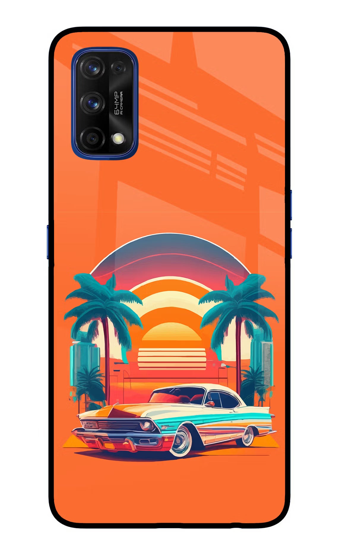 Palm Drive 80s Realme 7 Pro Back Cover - Palm Drive 80s Realme 7 Pro Glass Case Back Cover by Casekaro Palm Drive 80s Realme 7 Pro Glass Case Back Cover by Casekaro