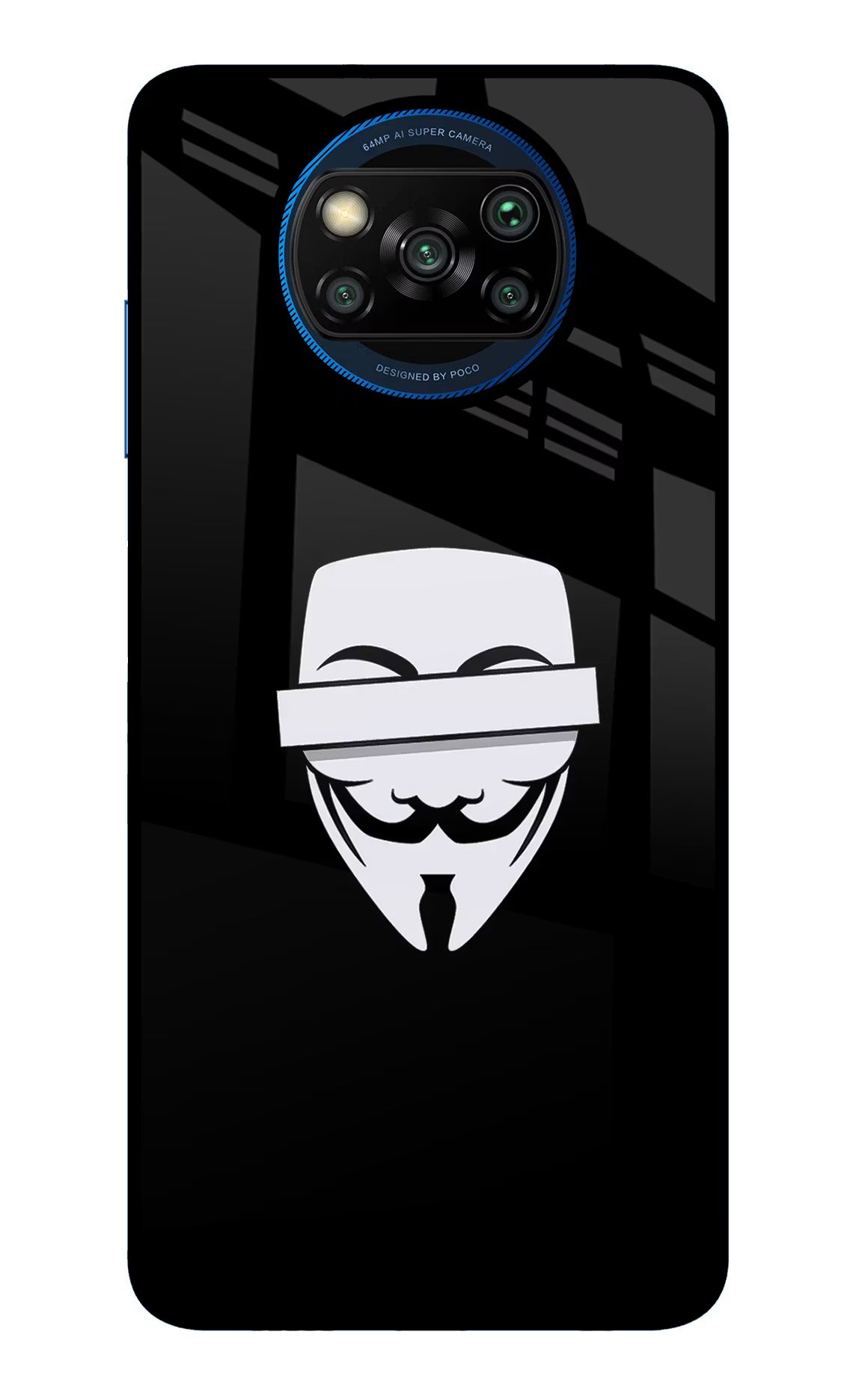 Anonymous Face Poco X3/X3 Pro Back Cover - Anonymous Face Poco X3/X3 Pro Glass Case Back Cover by Casekaro Anonymous Face Poco X3/X3 Pro Glass Case Back Cover by Casekaro