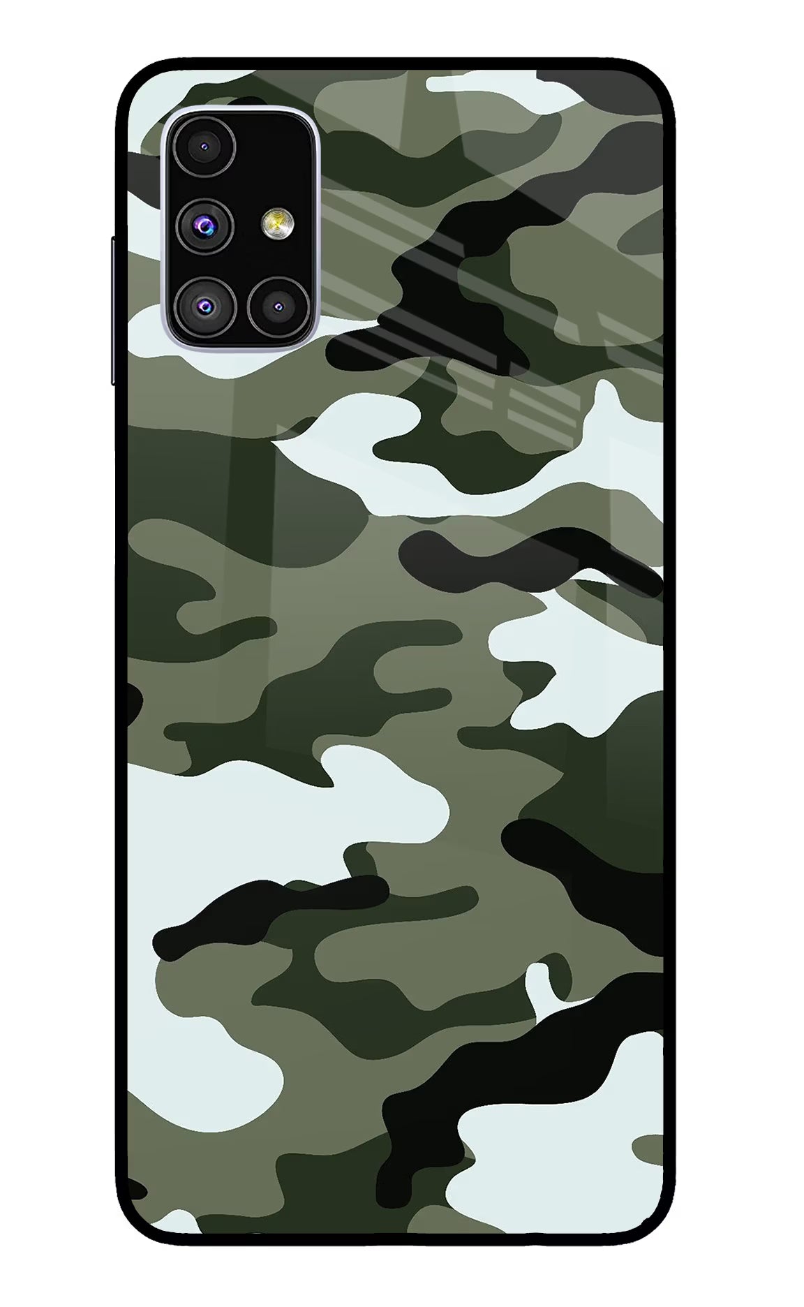 Camouflage Samsung M51 Back Cover - Camouflage Samsung M51 Glass Case Back Cover by Casekaro Camouflage Samsung M51 Glass Case Back Cover by Casekaro